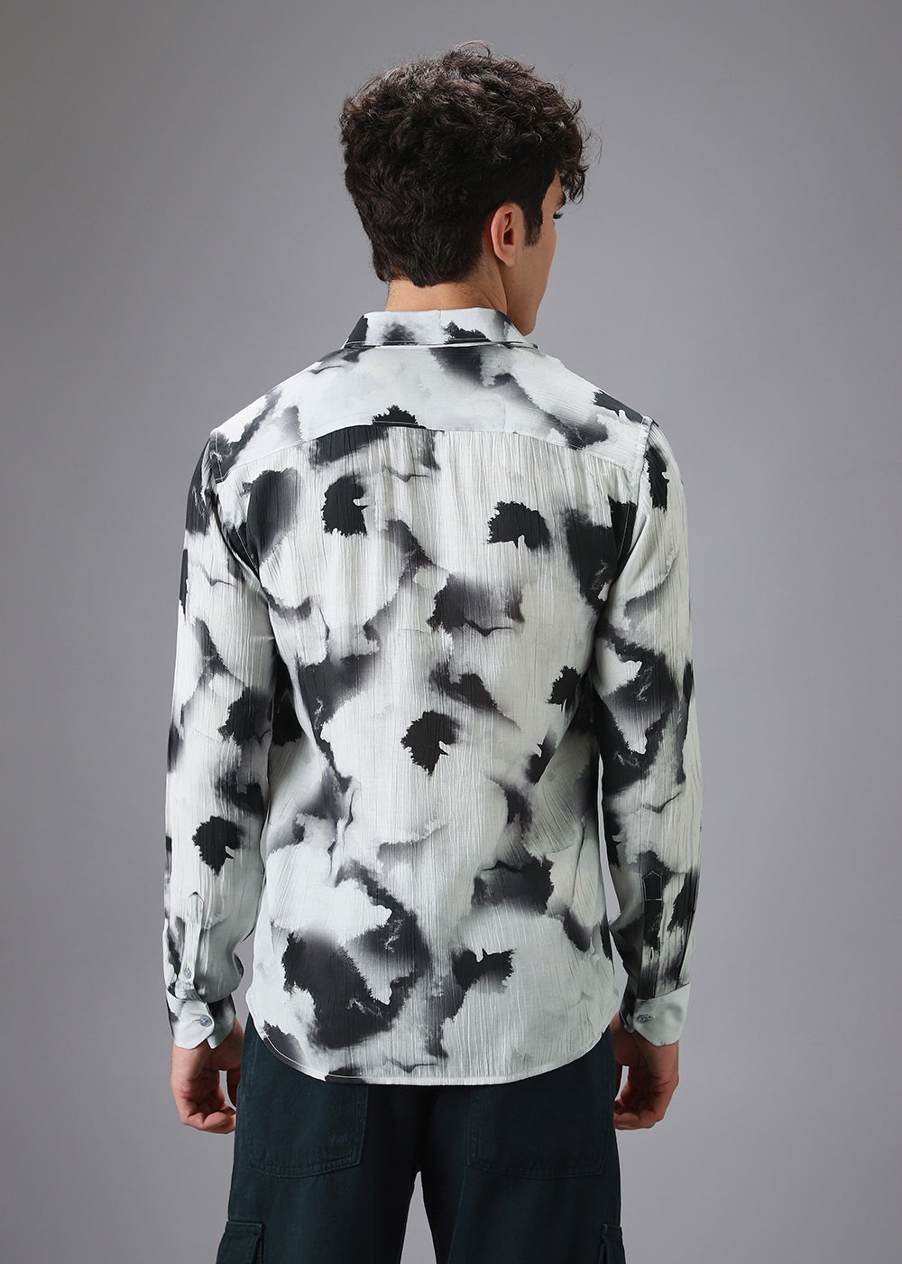 Black Wash Crushed Printed Shirt