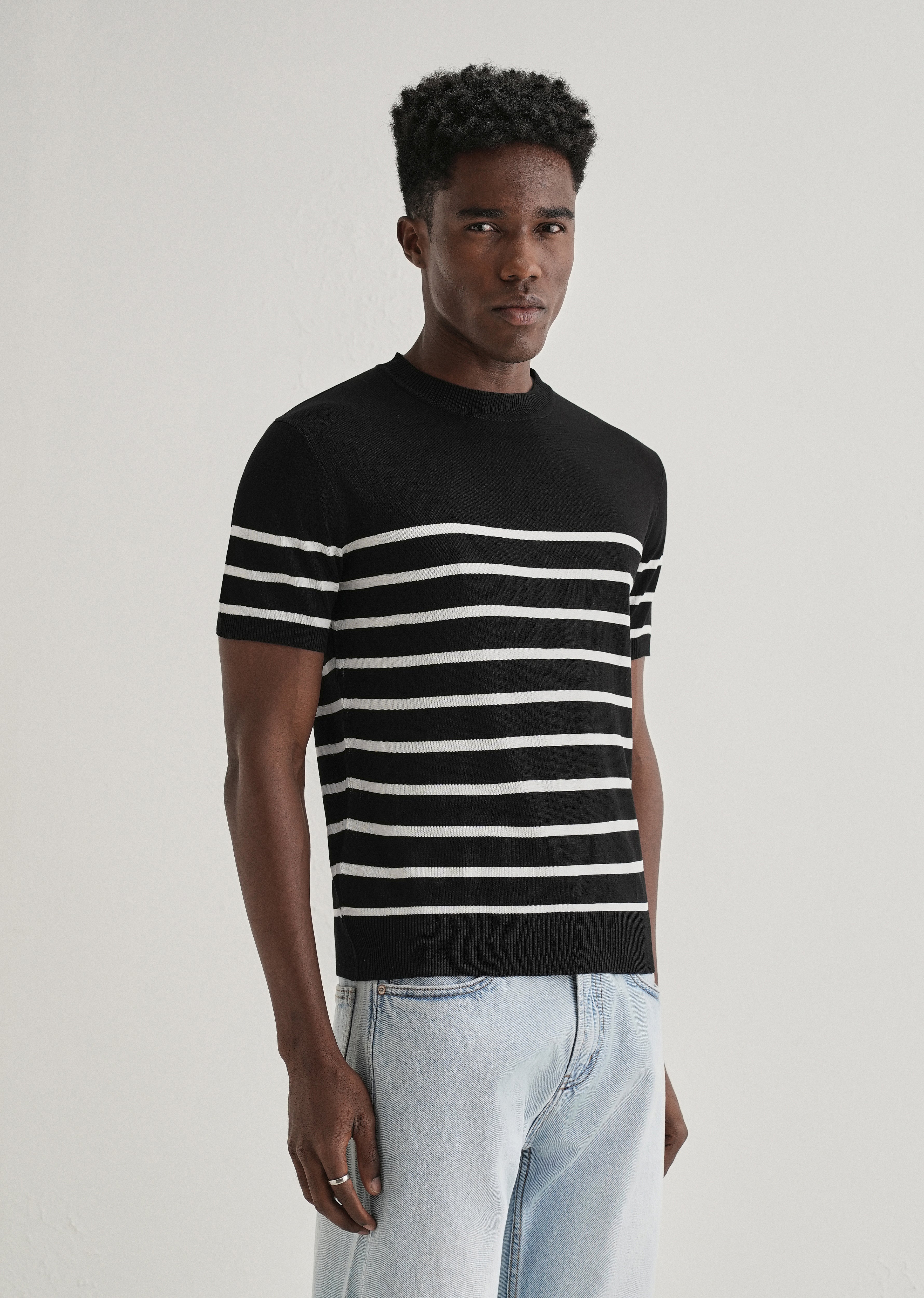 Black White Striped Knitted T-shirt