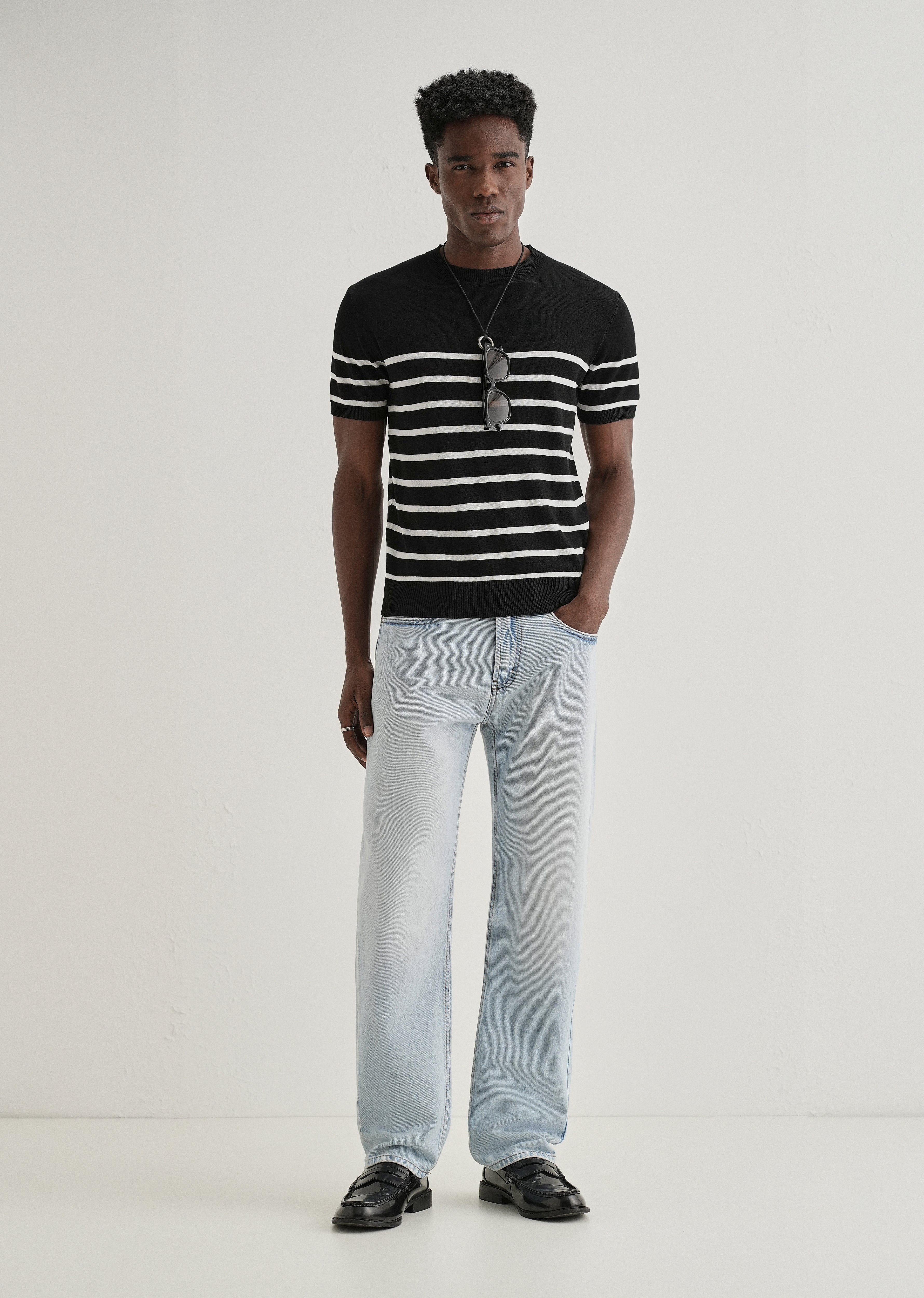 Black White Striped Knitted T-shirt