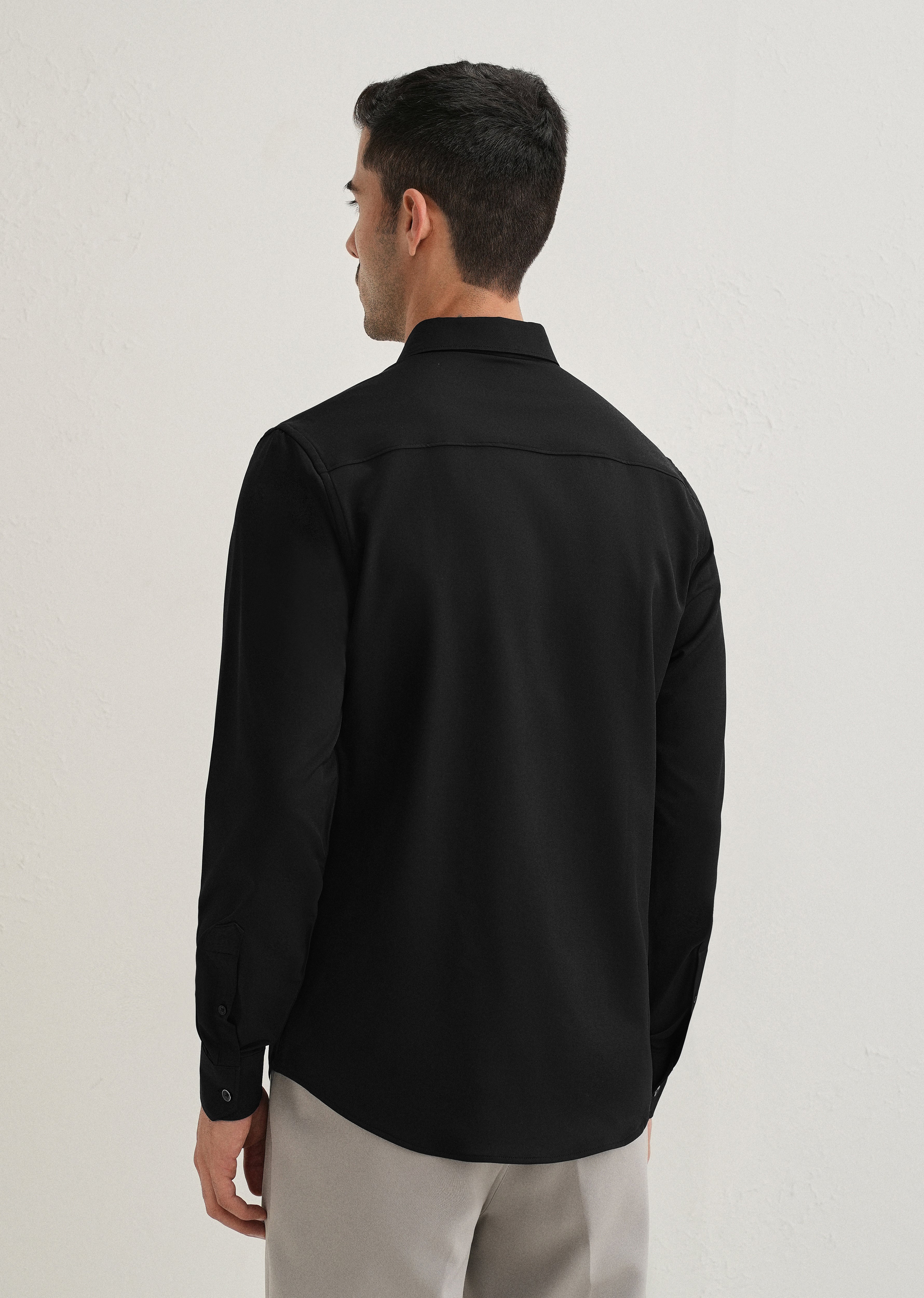 Black Wrinkle Free Stitchless Placket Shirt