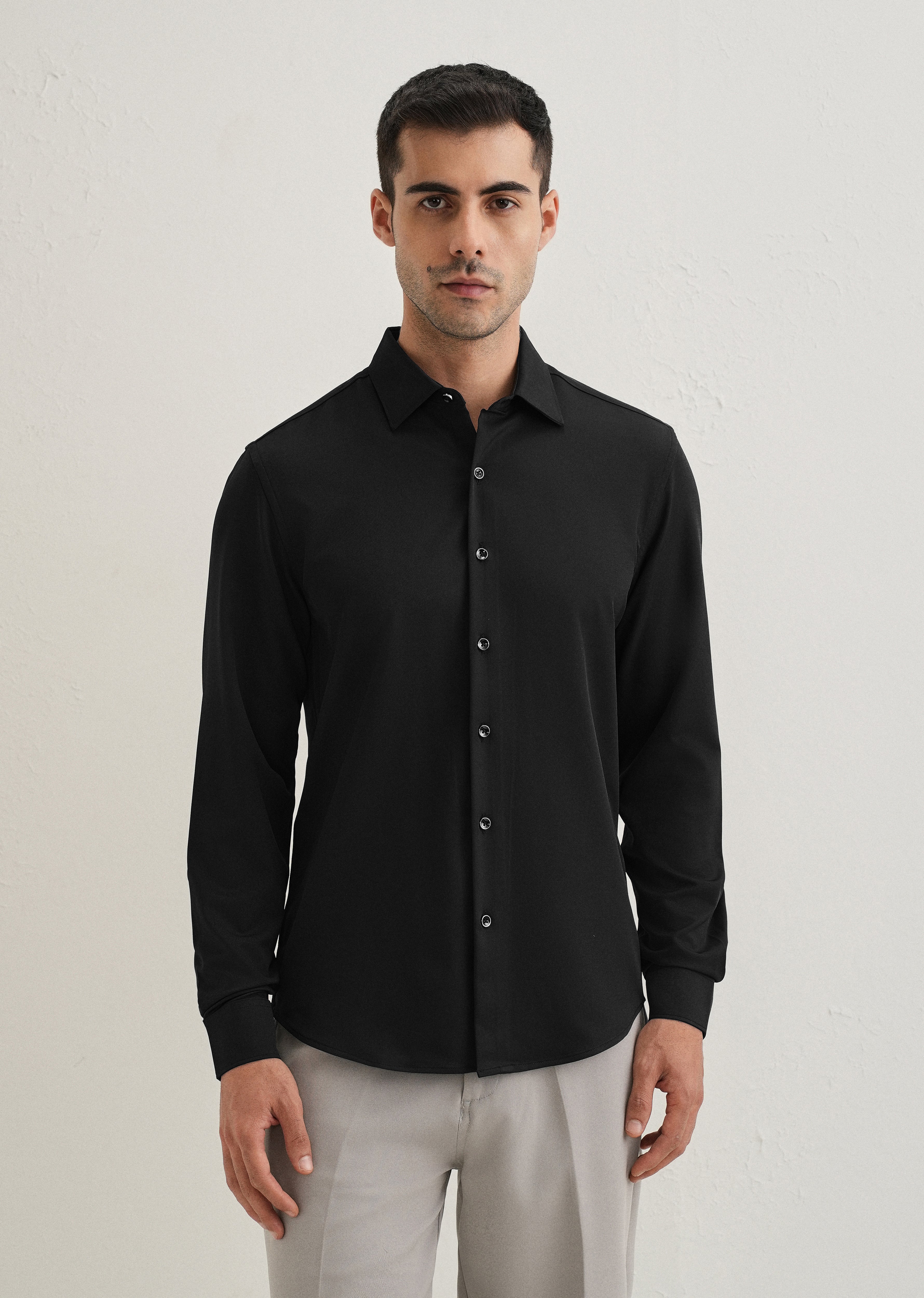 Black Wrinkle Free Stitchless Placket Shirt