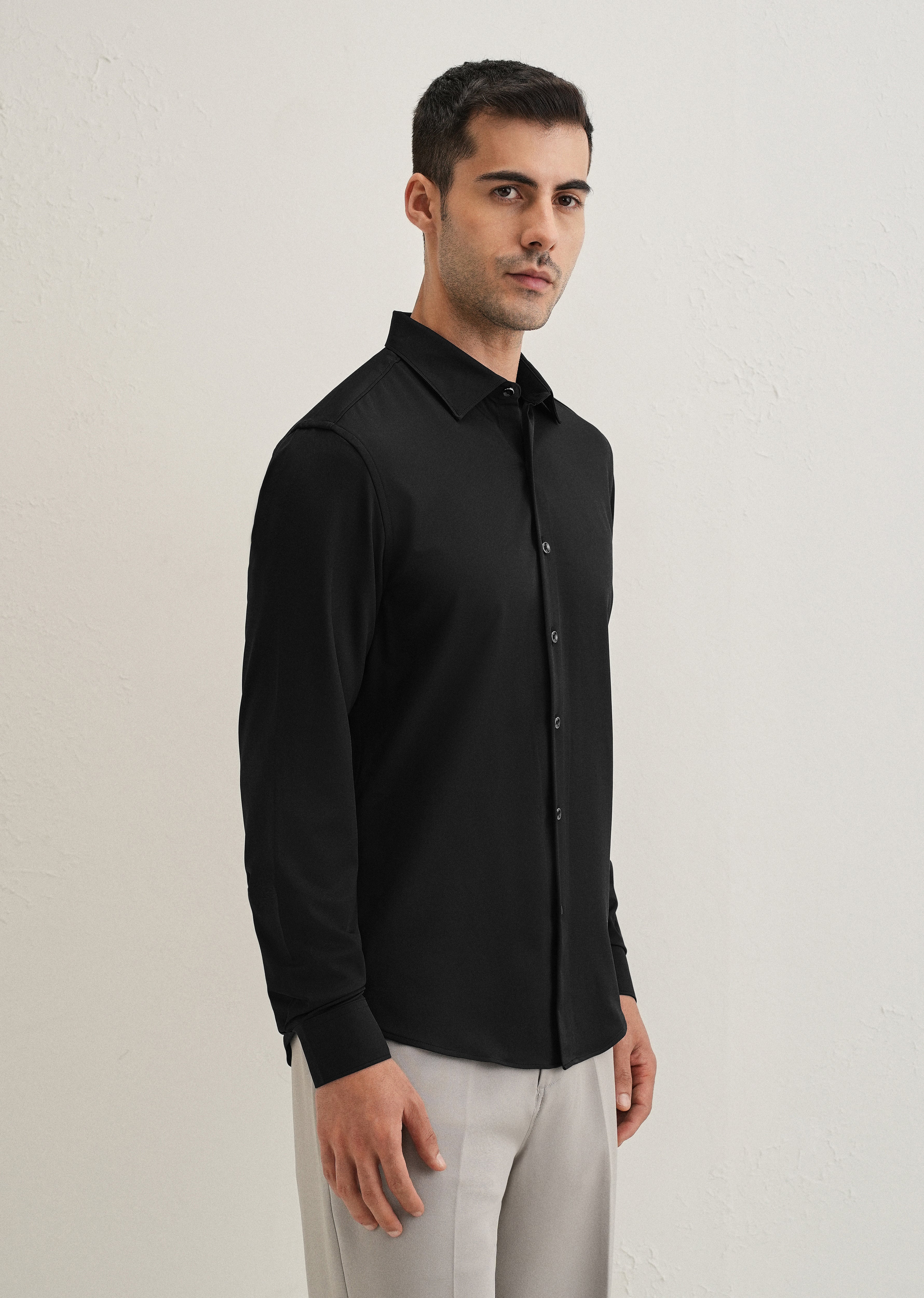 Black Wrinkle Free Stitchless Placket Shirt