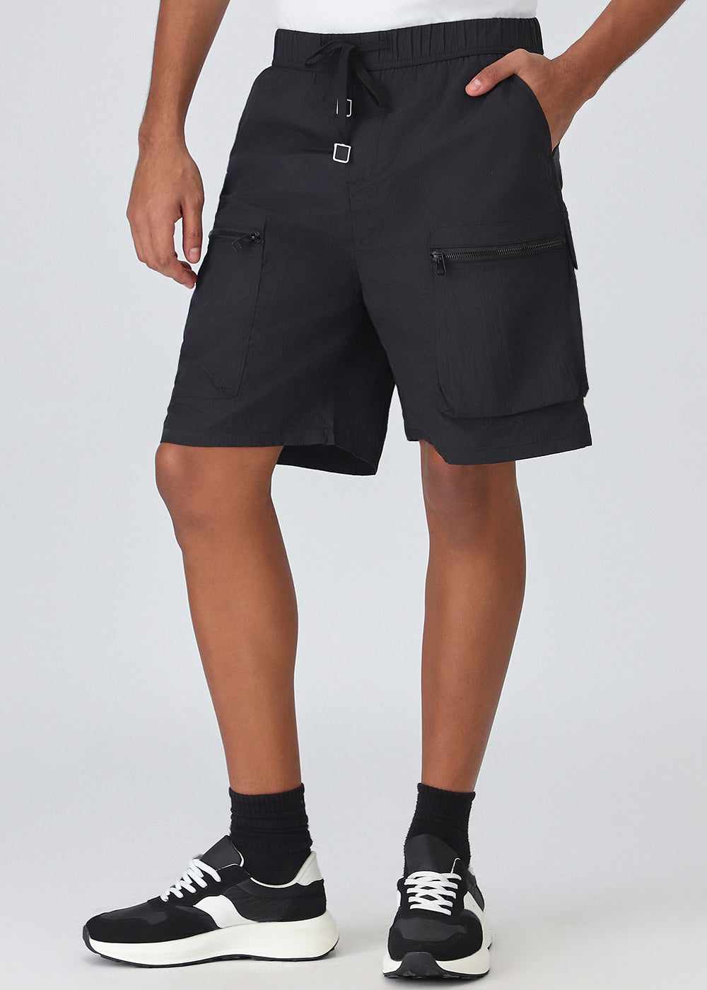 Black Zip Pocket Cargo Shorts