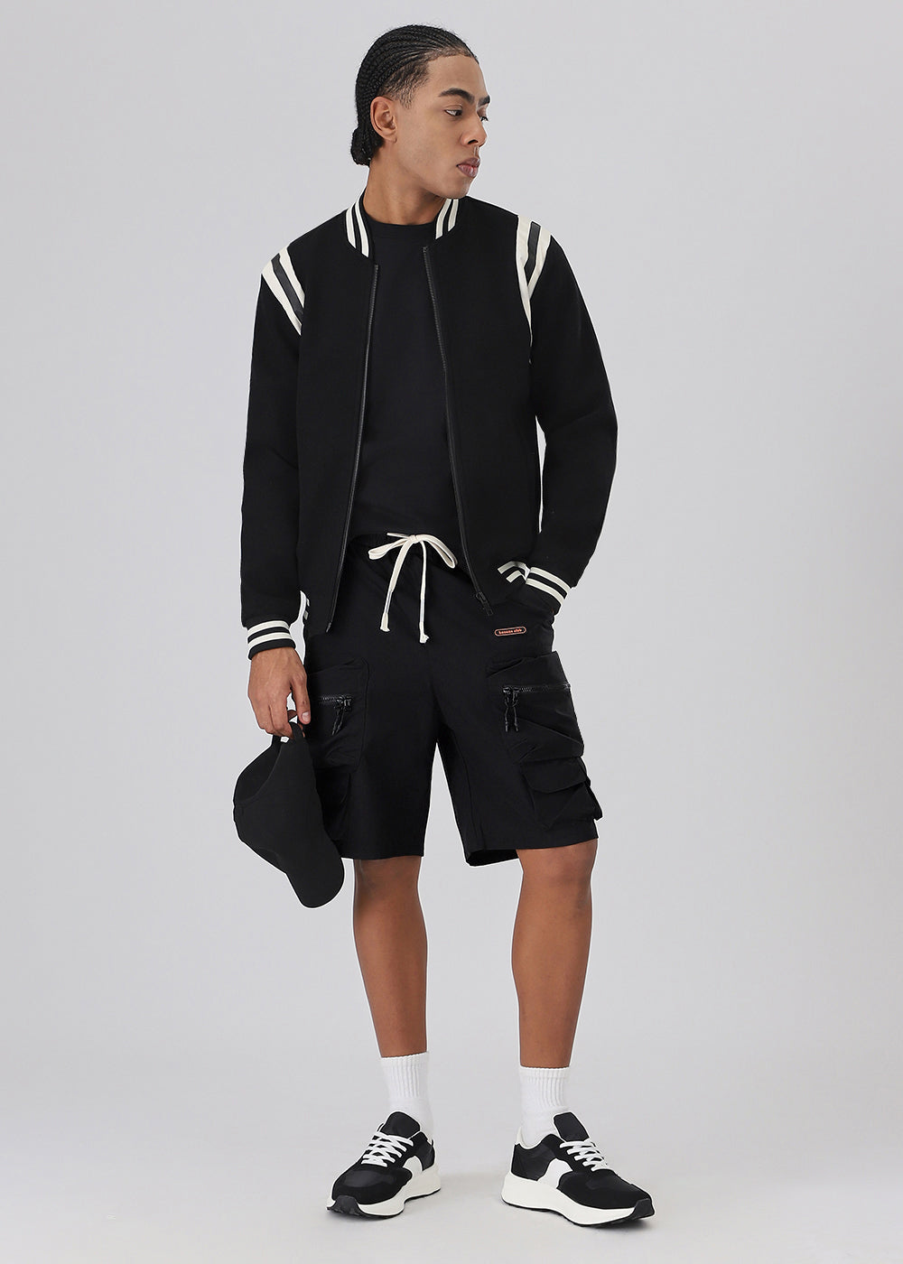 Black Zipper Cargo Shorts