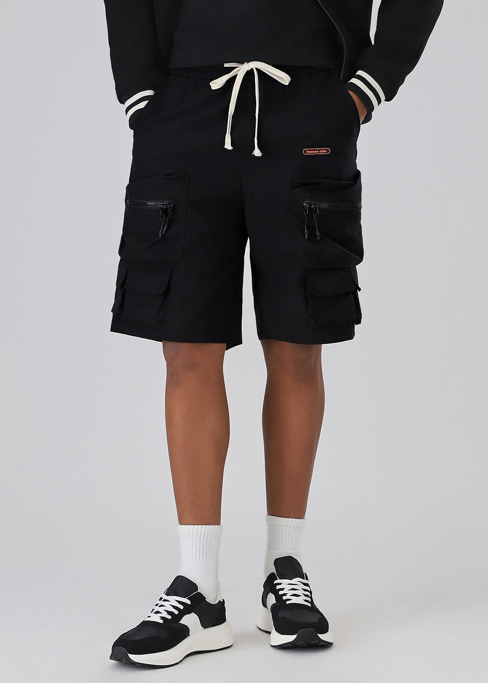 Black Zipper Cargo Shorts
