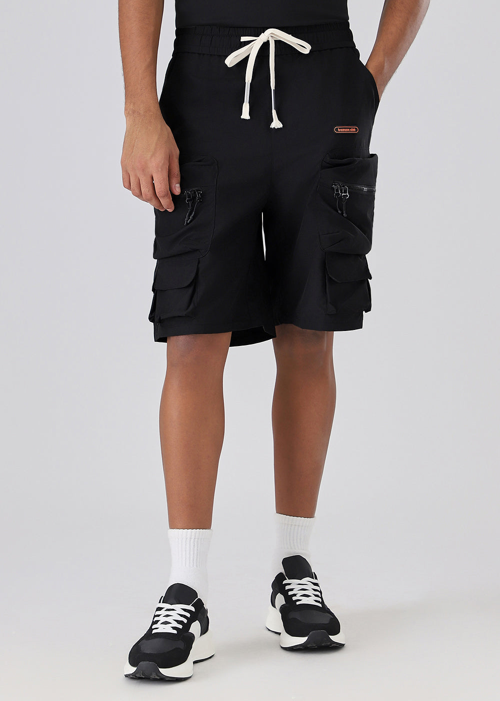 Black Zipper Cargo Shorts