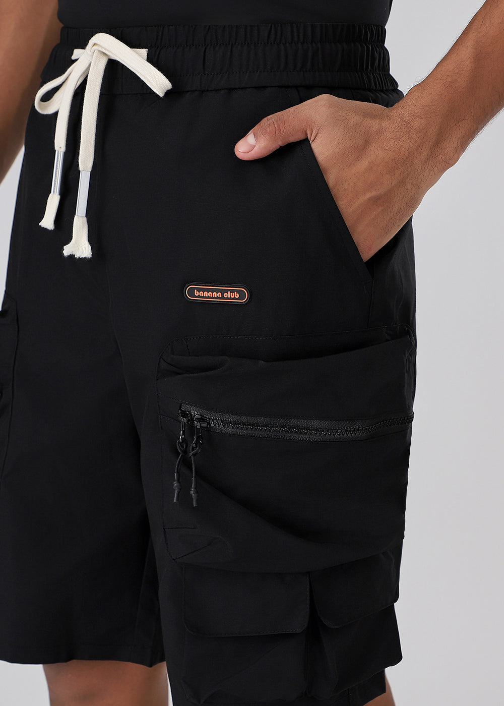 Black Zipper Cargo Shorts