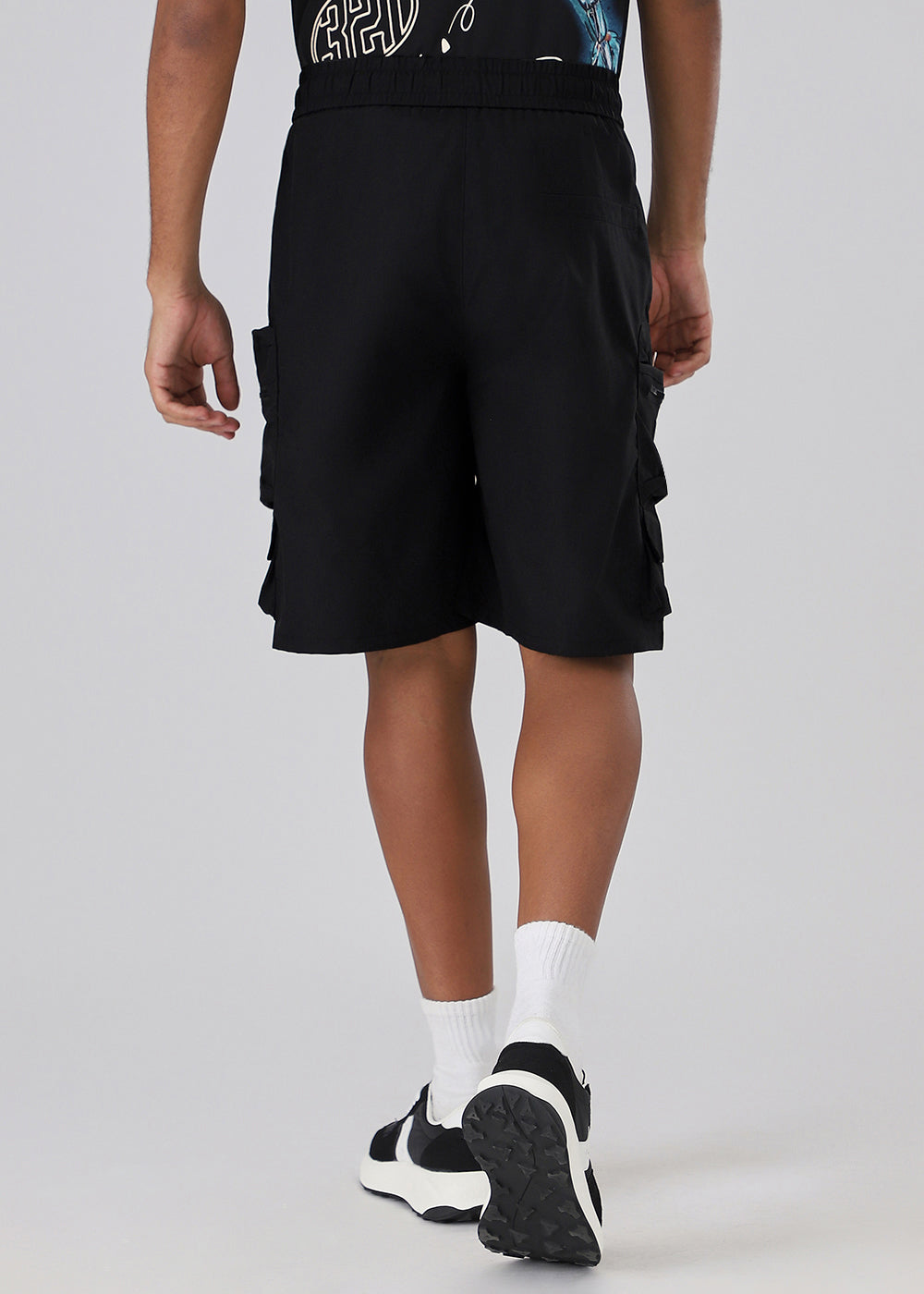Black Zipper Cargo Shorts