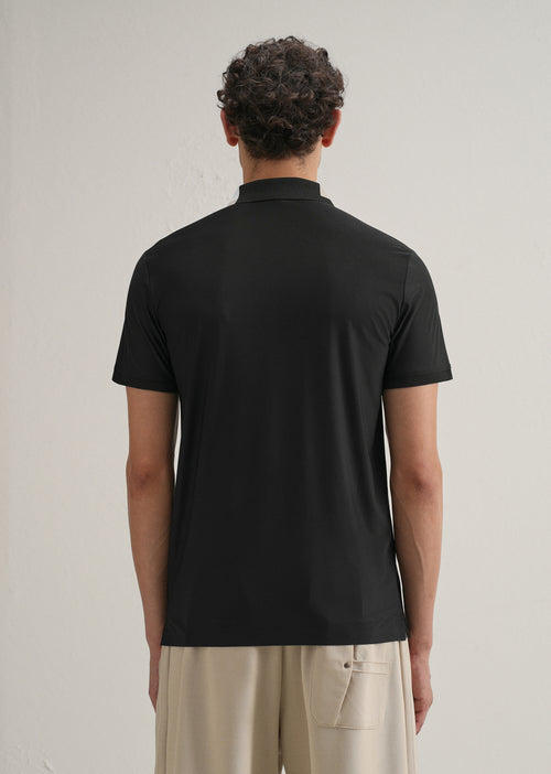 Black Zipper Polo Collar Seamless T-shirt