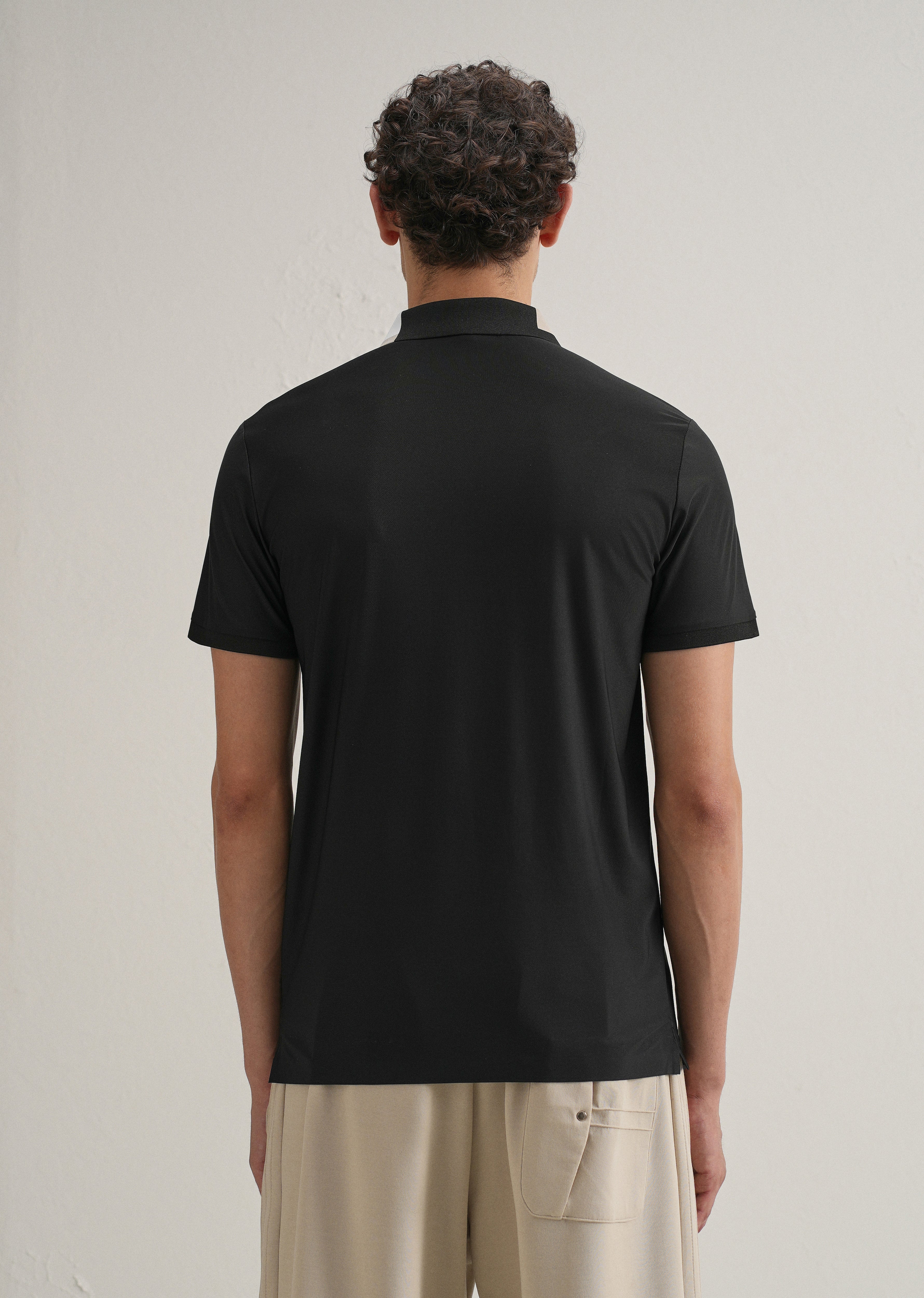 Black Zipper Polo Collar Seamless T-shirt