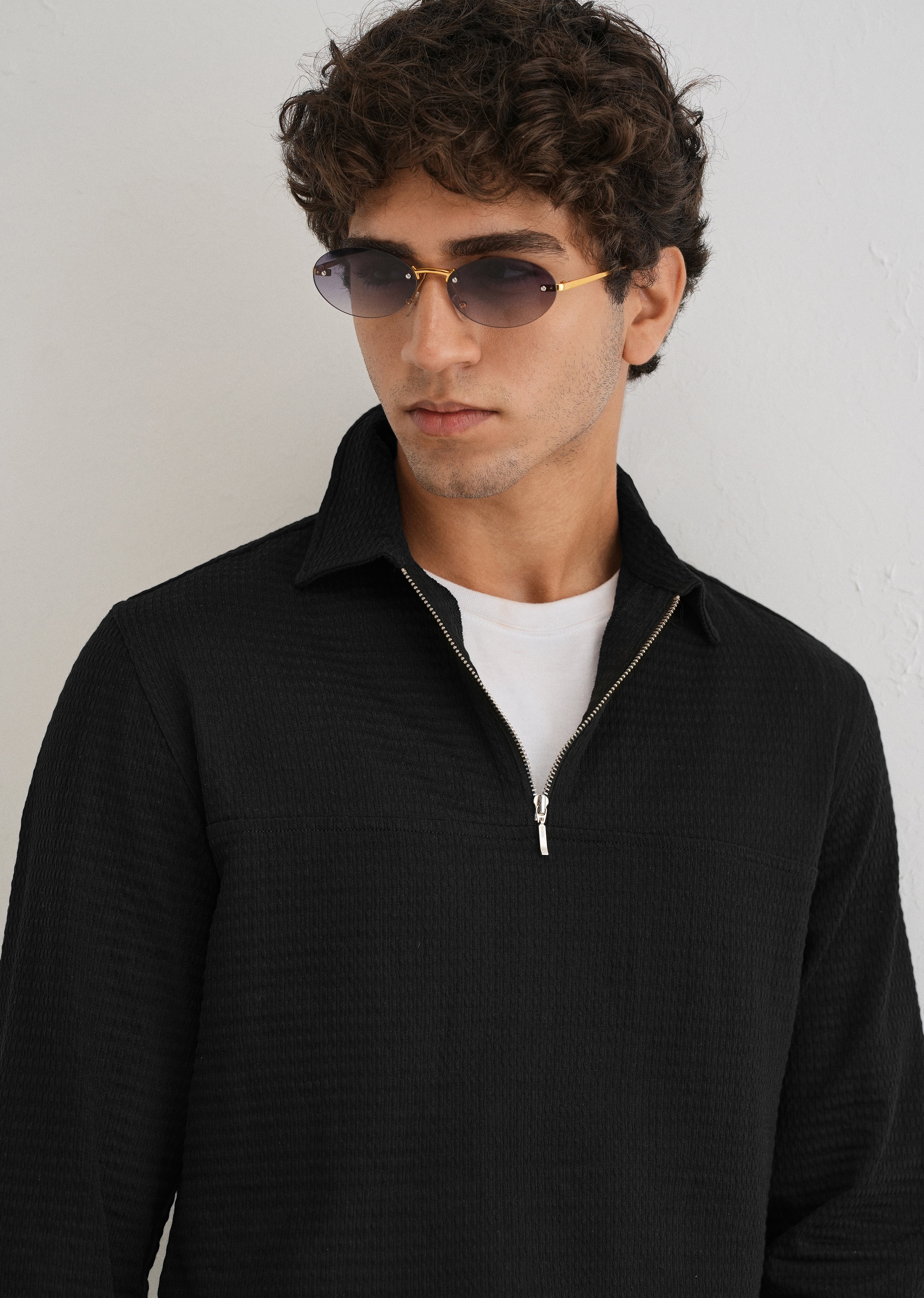 Black Zipper Polo Knit T-shirt