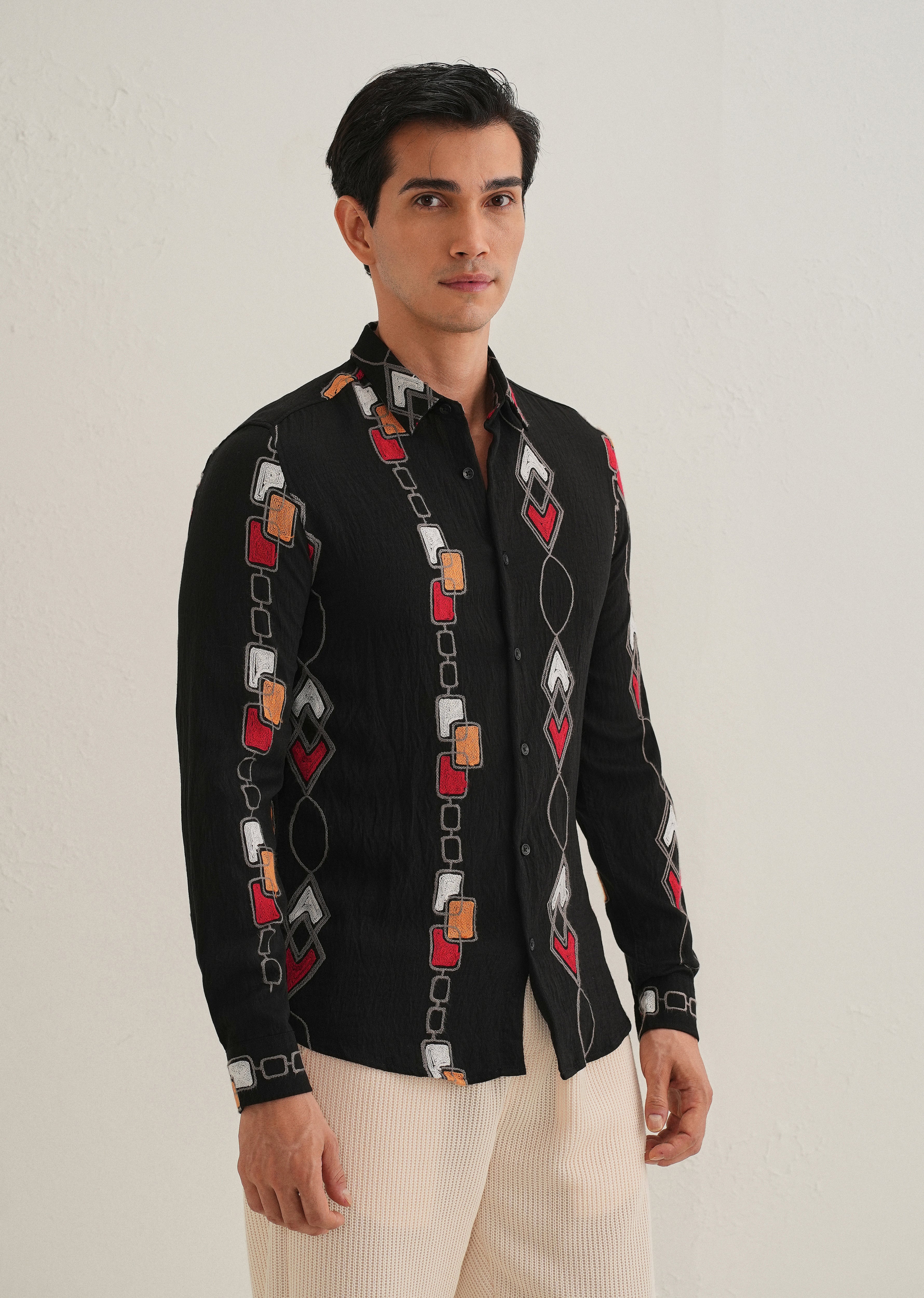 Black Abstract Embroidered Shirt