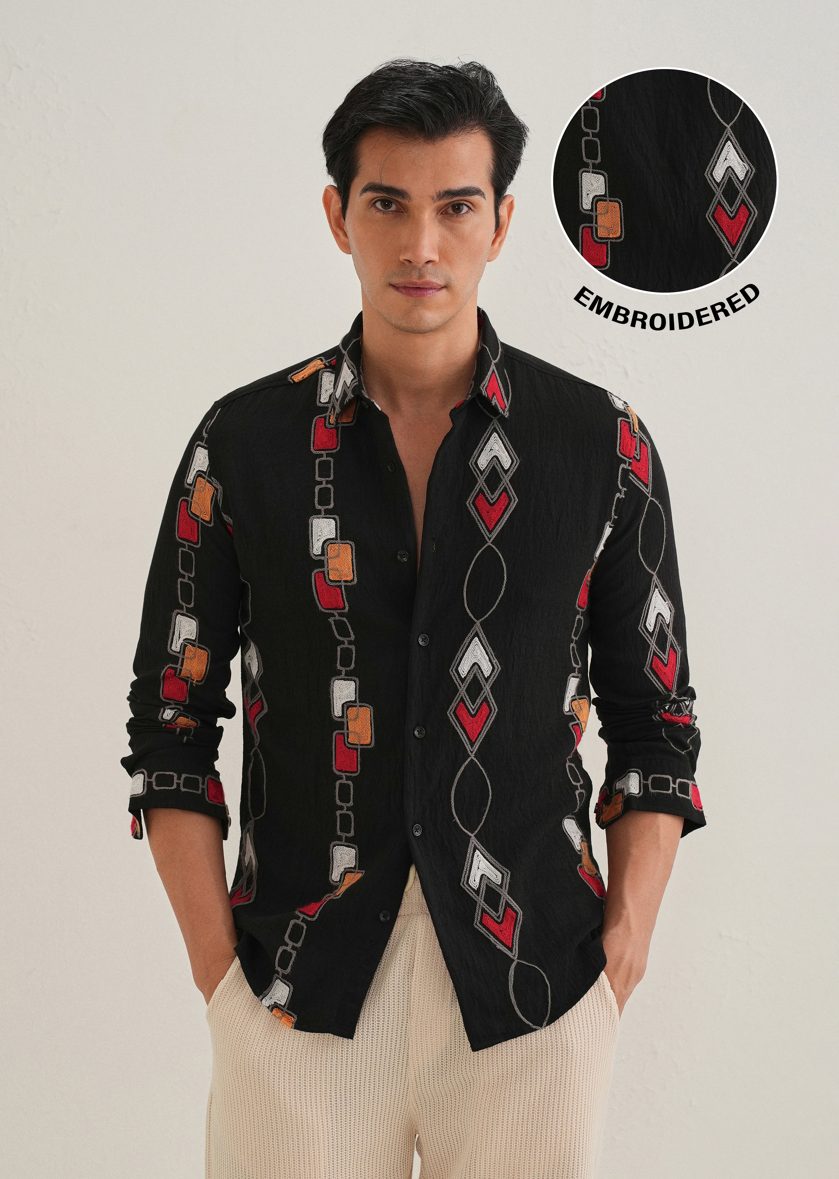 Black Abstract Embroidered Shirt