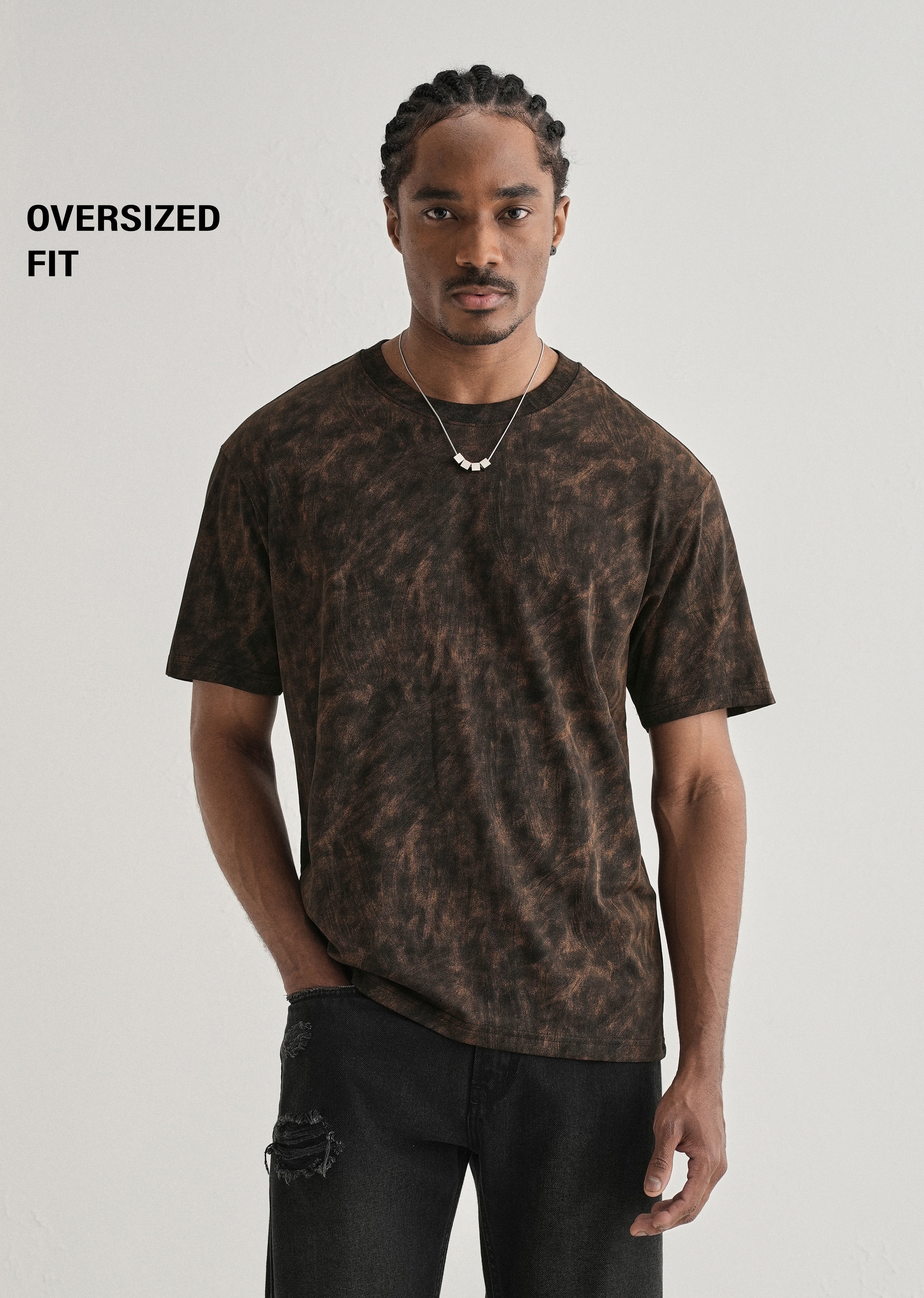Black Brown Brushstroke Oversized T-shirt