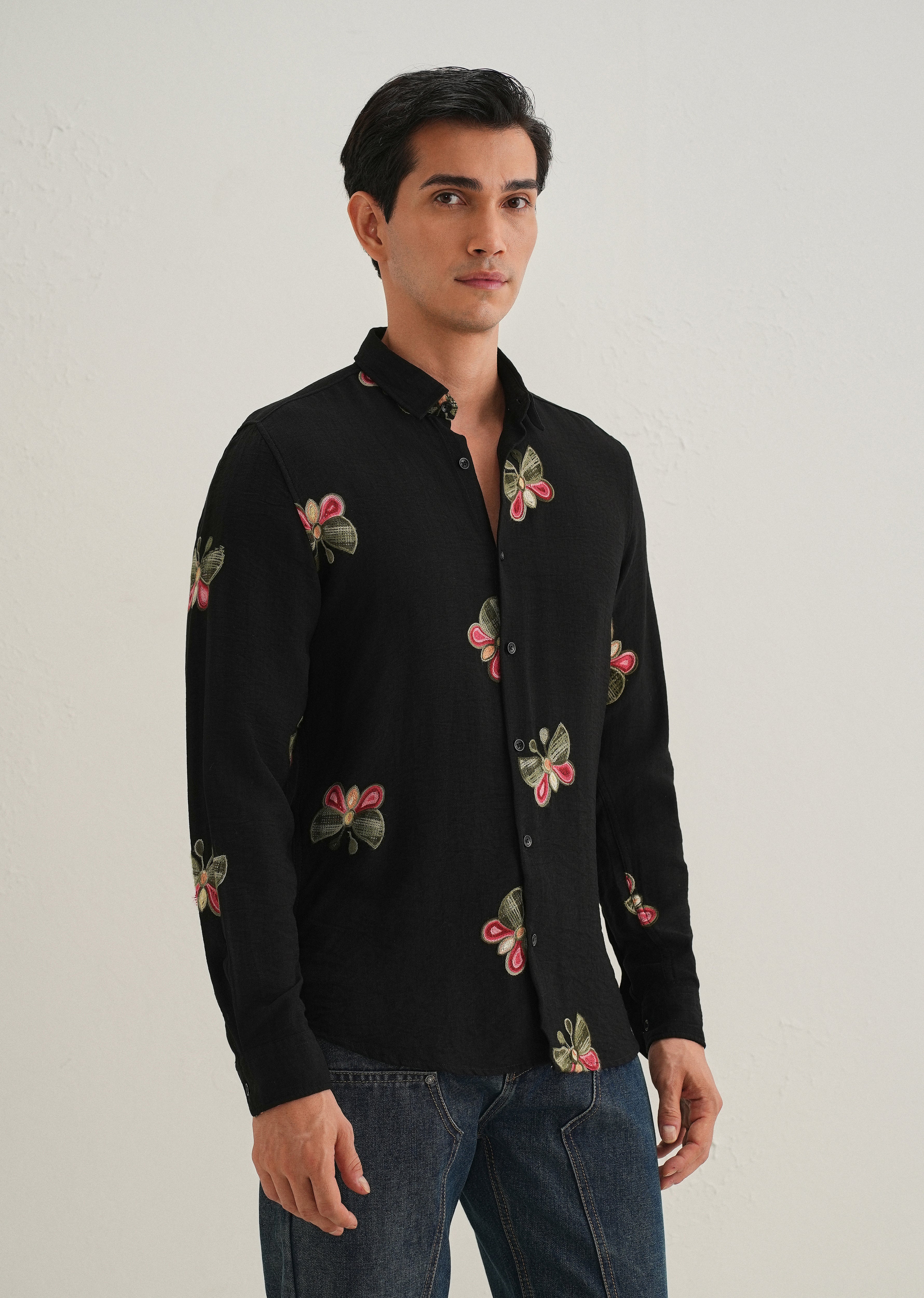 Black Butterfly Embroidered Shirt