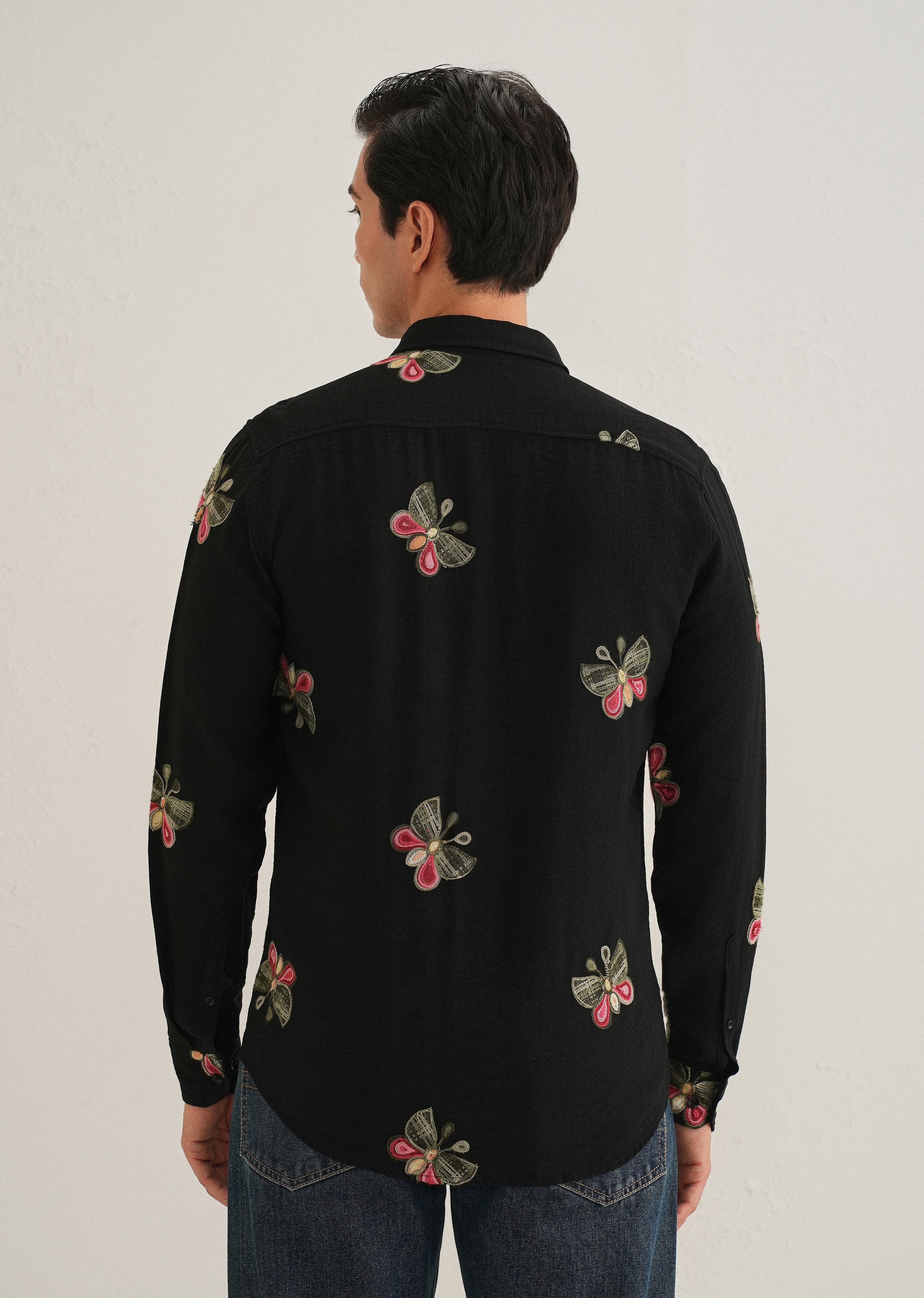 Black Butterfly Embroidered Shirt