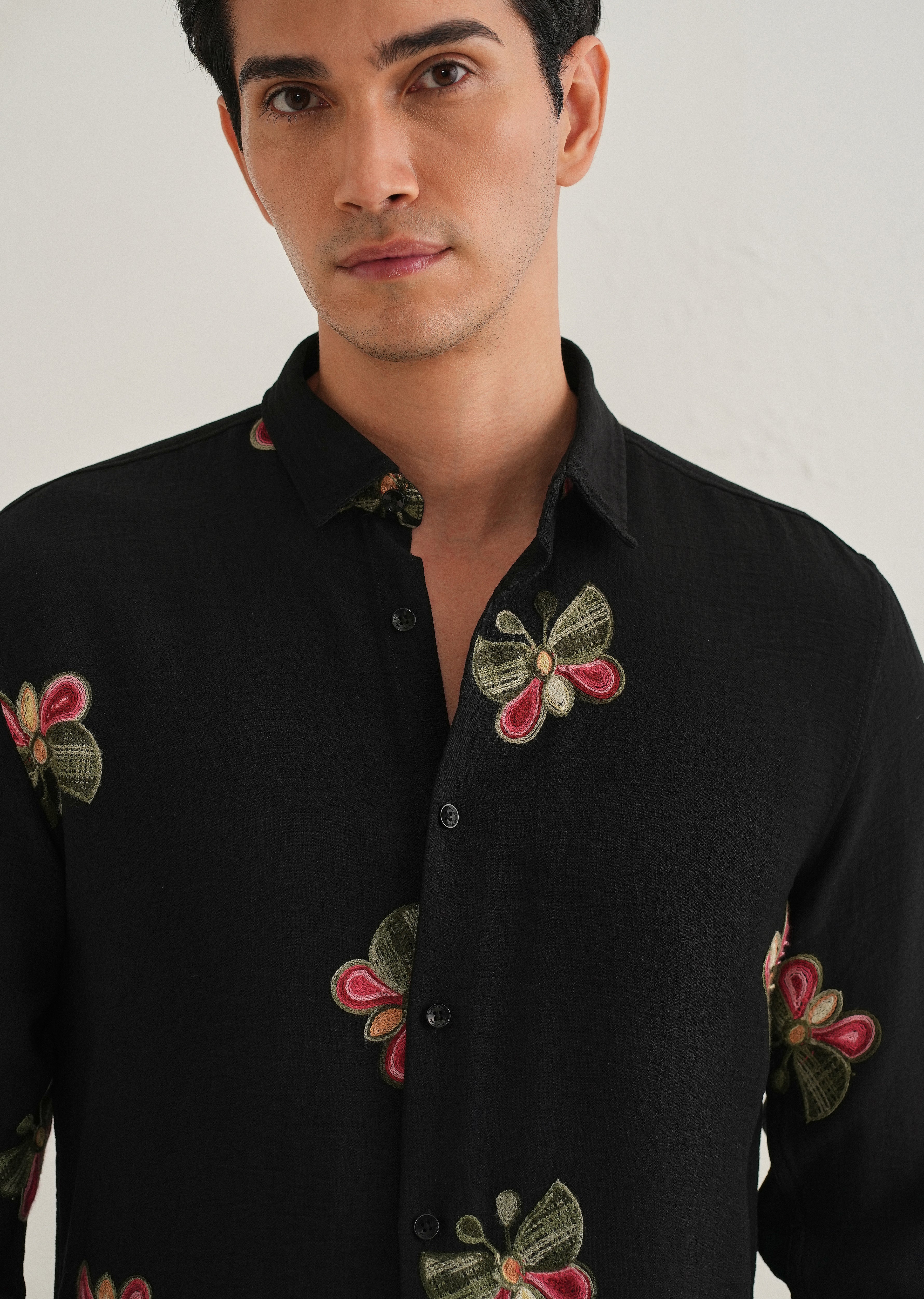 Black Butterfly Embroidered Shirt