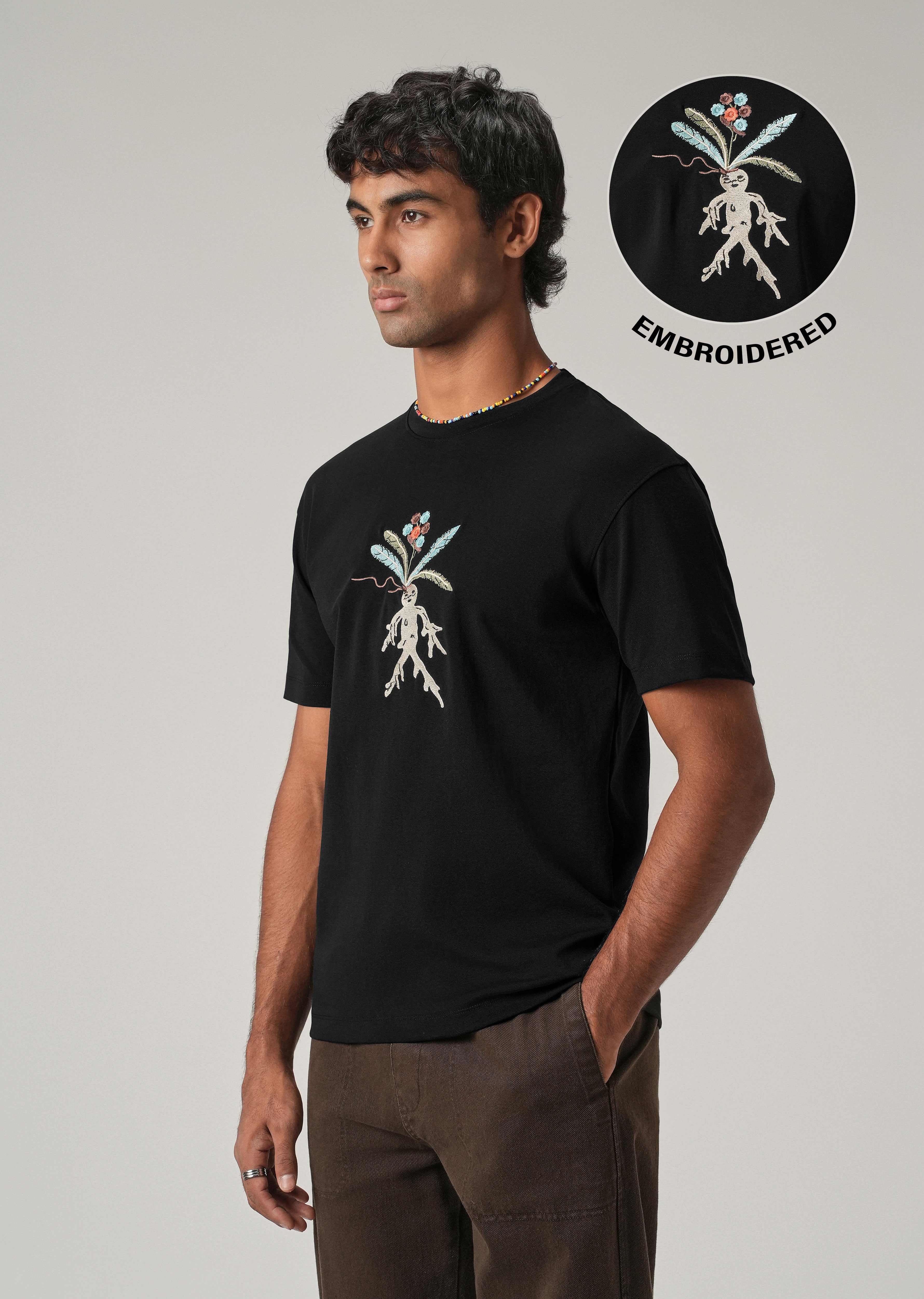 Black Chest Embroidered Slim Fit T-Shirt
