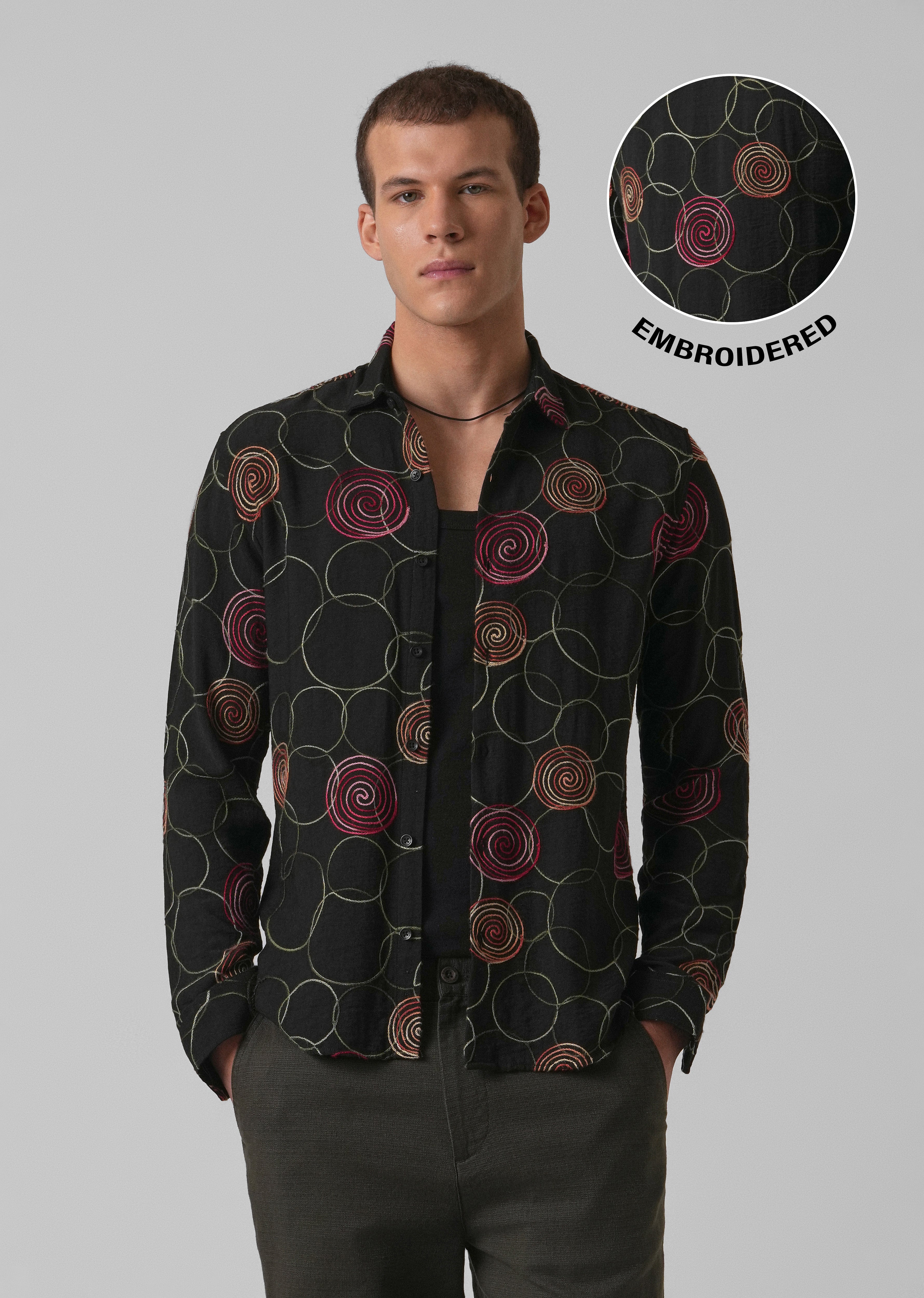 Black Circular Embroidered Shirt
