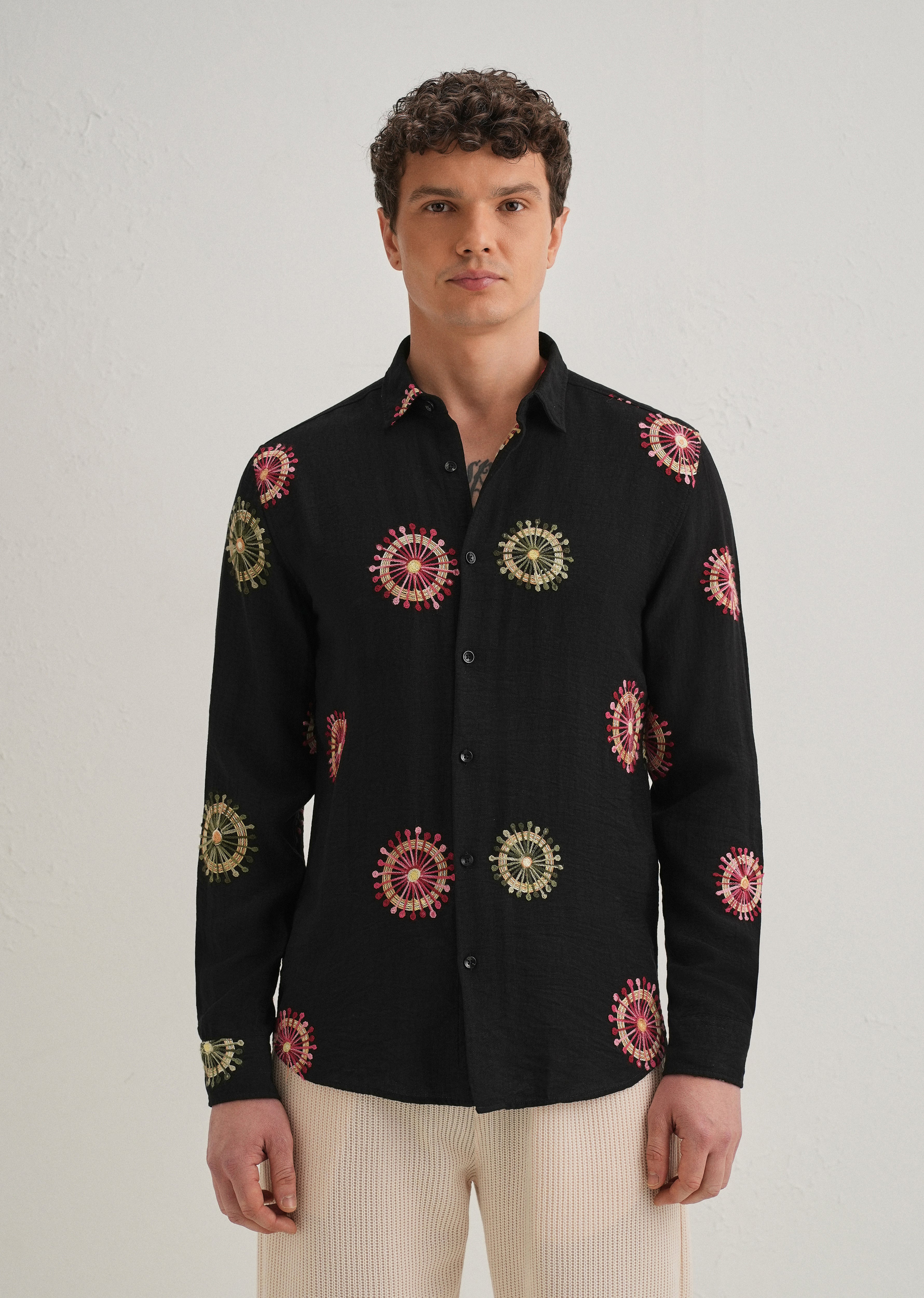 Black Circular Embroidery Shirt