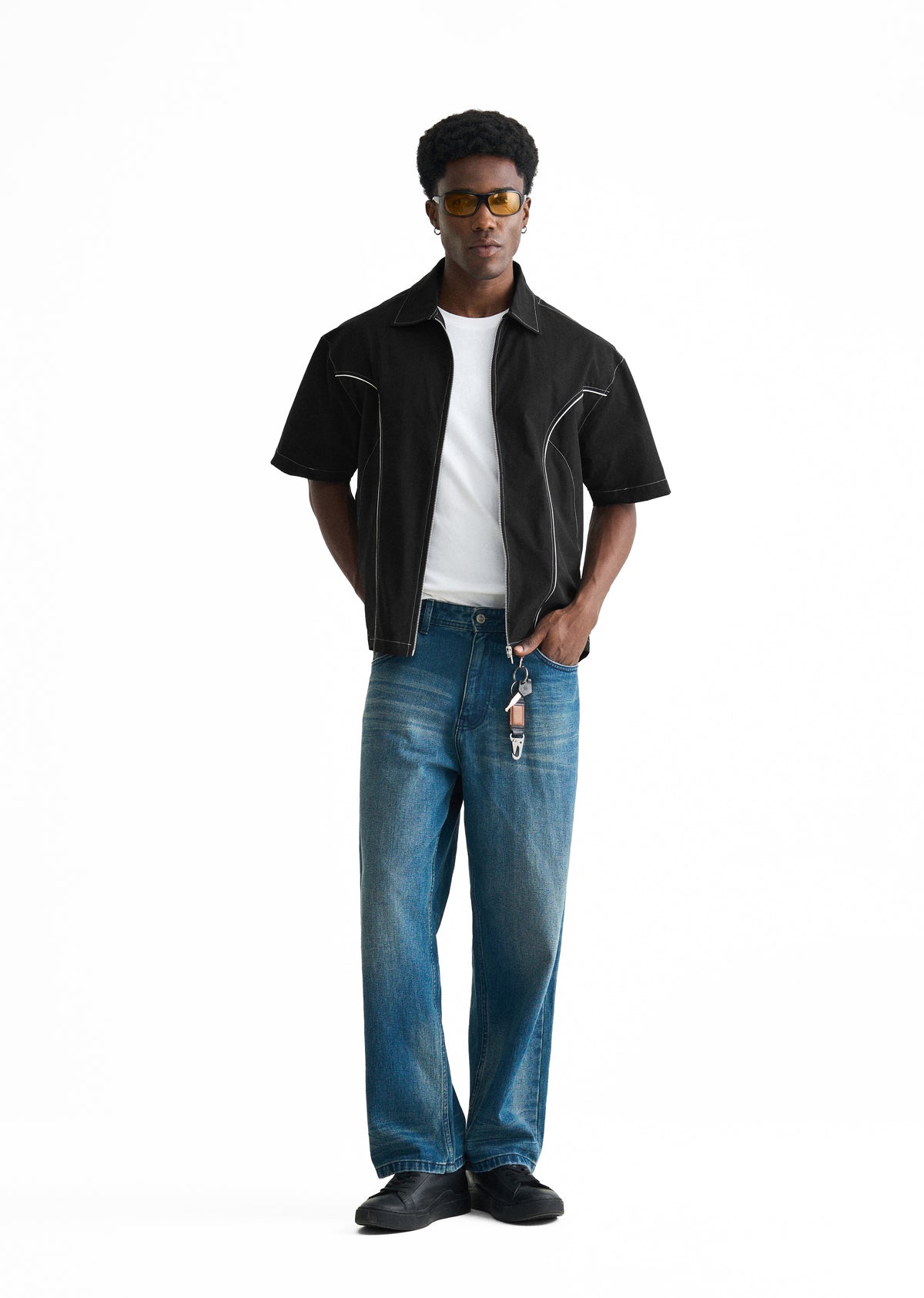 Black Contrast Stitch Panel Shirt