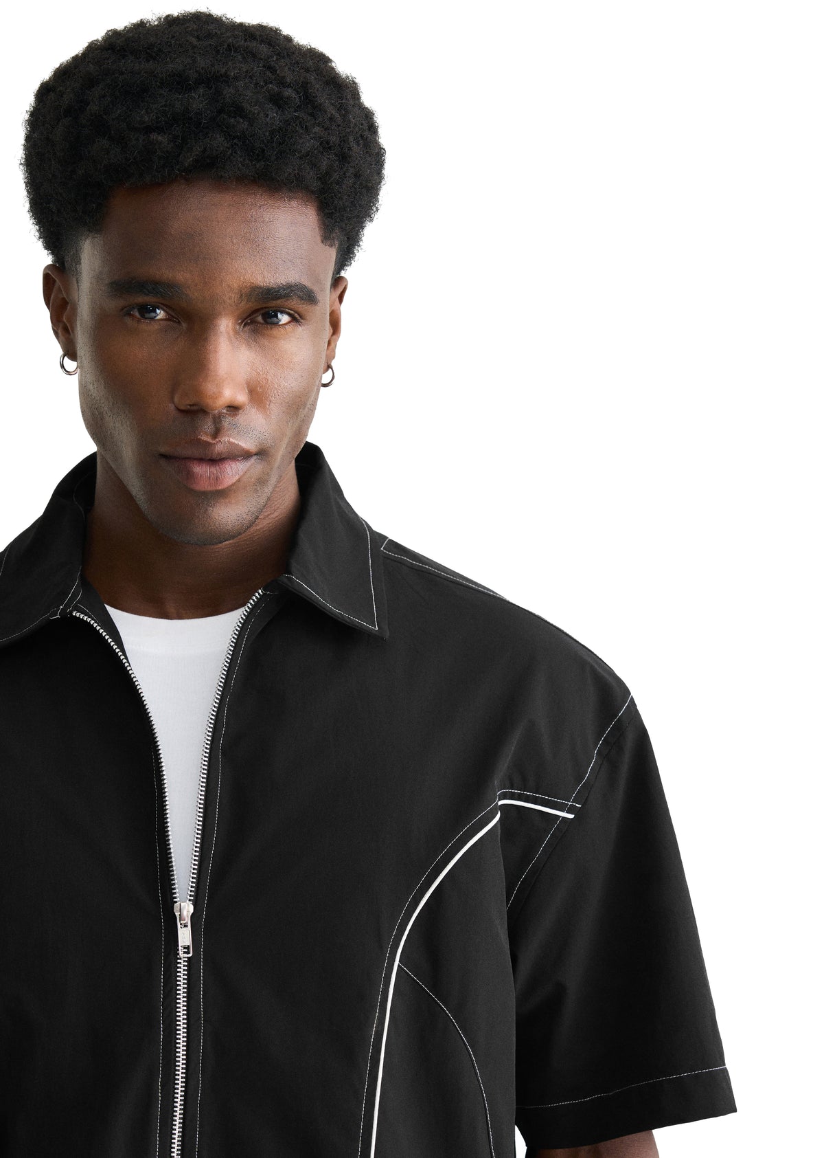 Black Contrast Stitch Panel Shirt