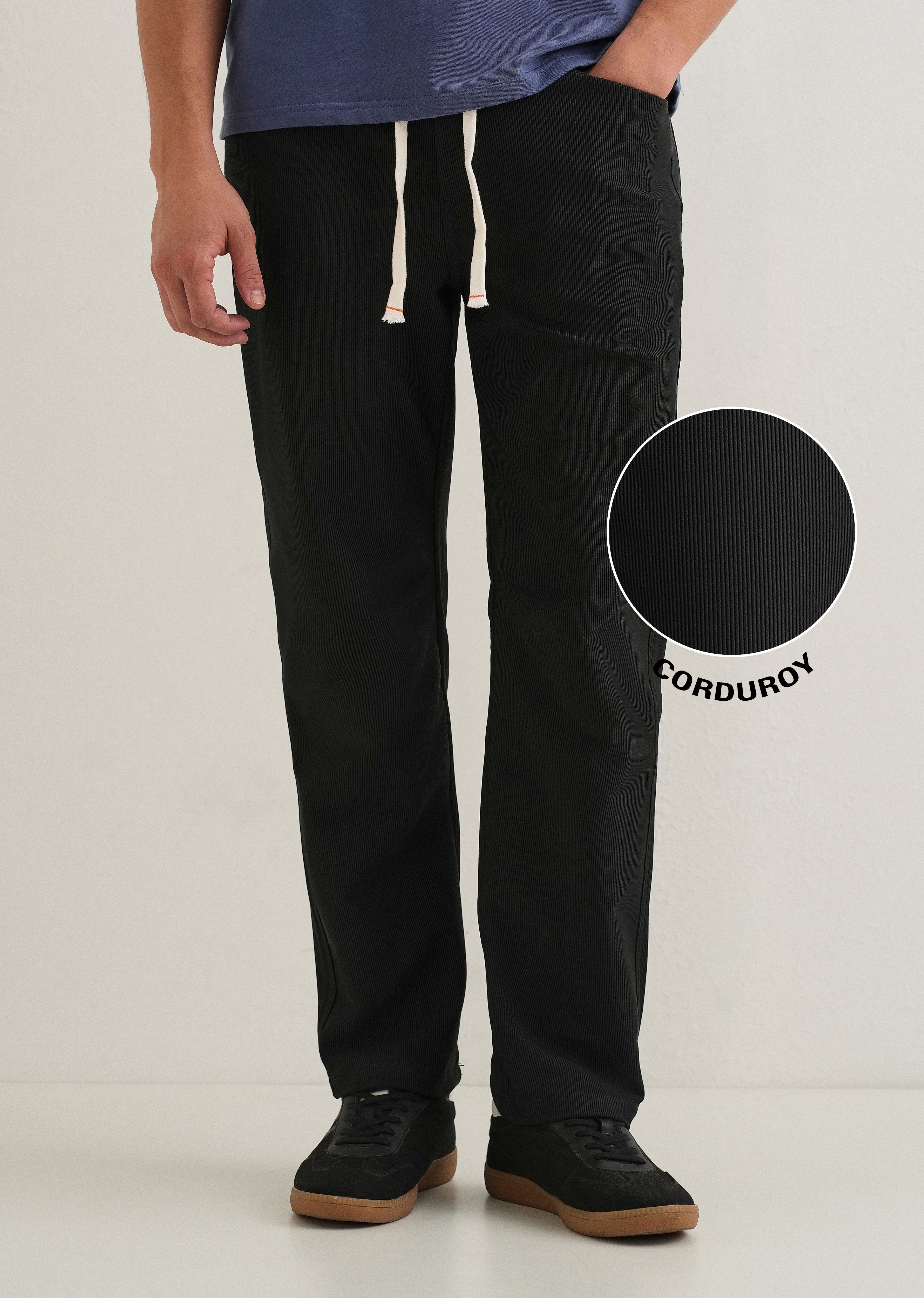 Black Straight Fit Corduroy Pants