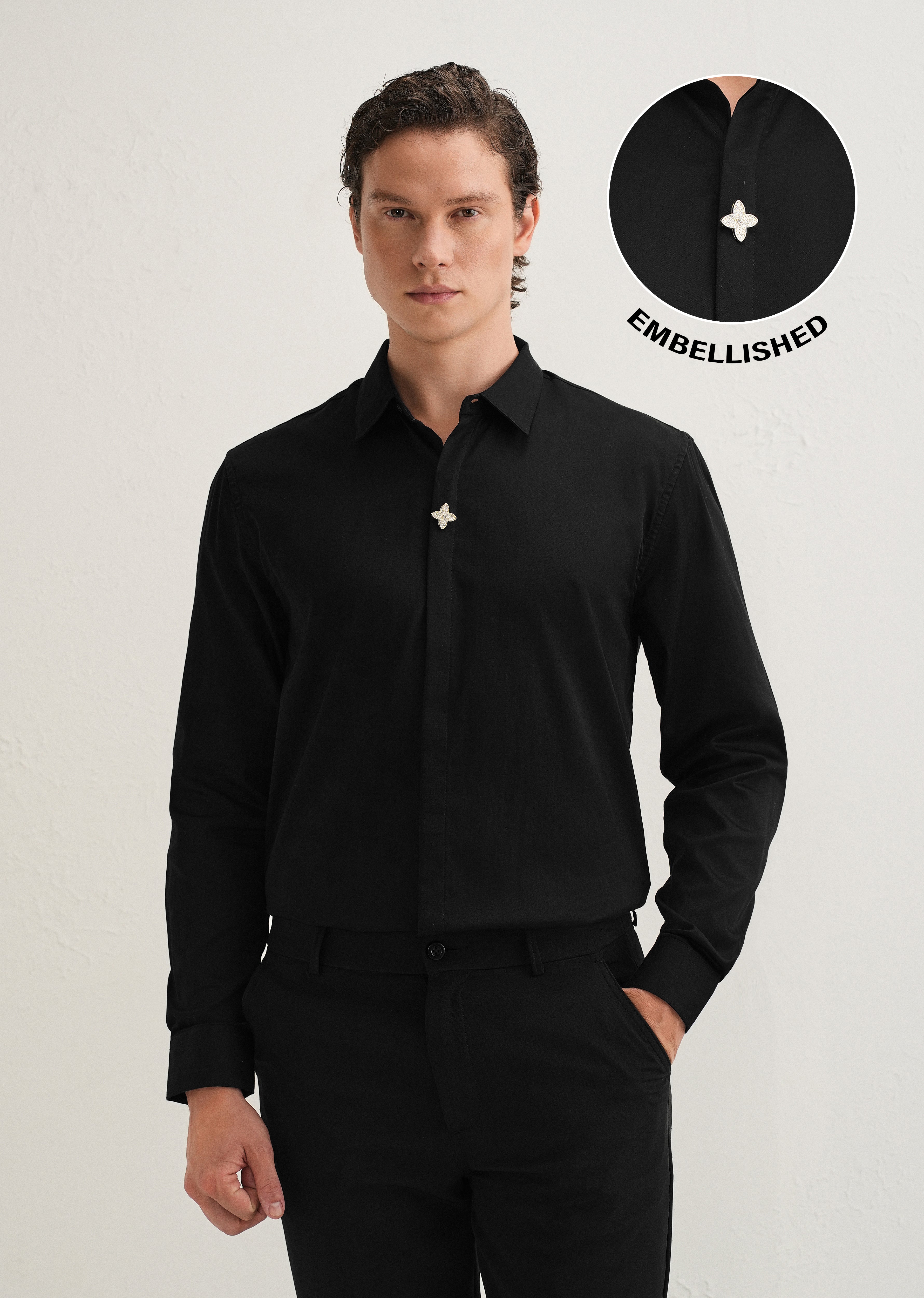 Black Crystal Flower Designer Shirt