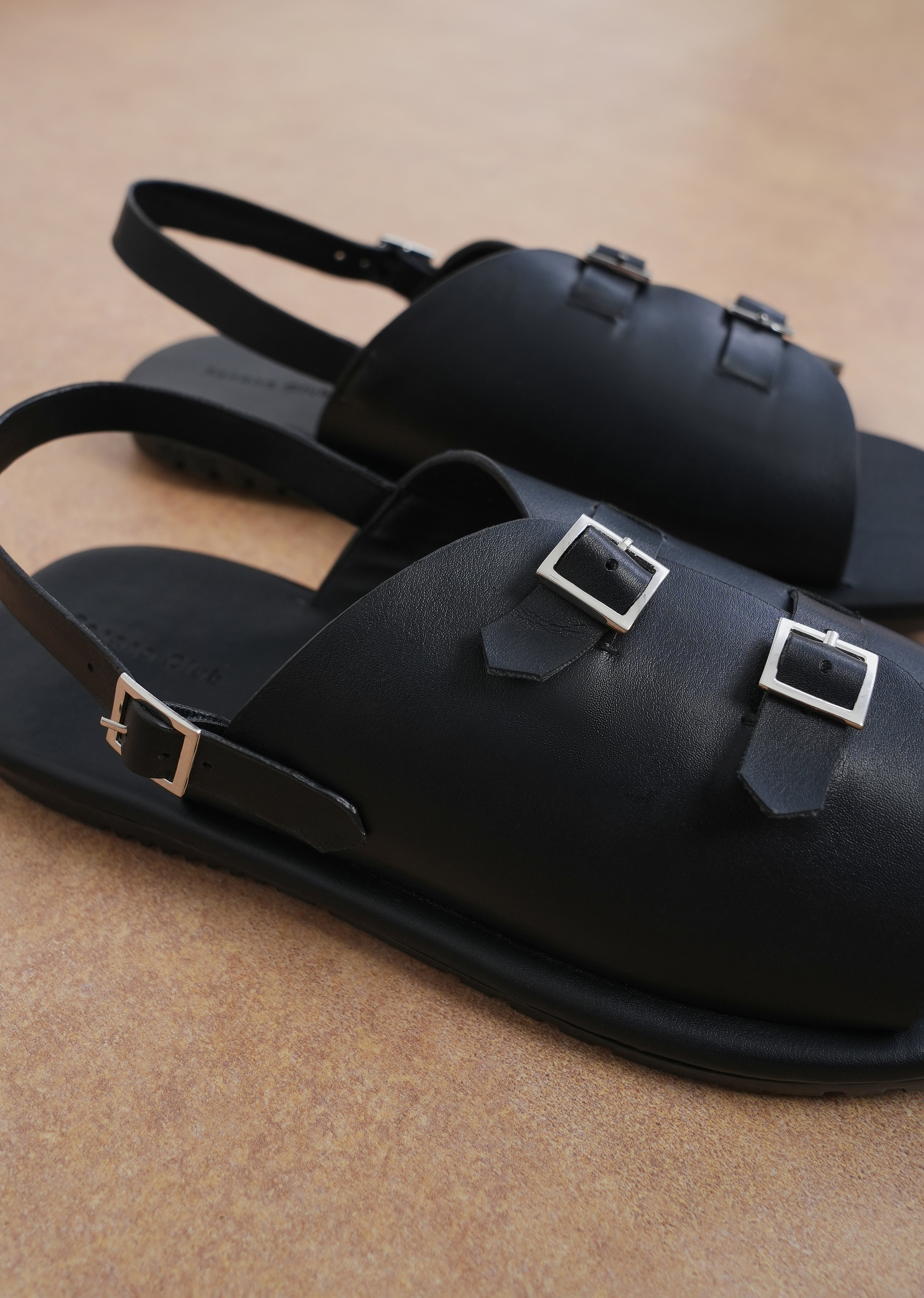 Black Double Buckle Backstrap Sandals