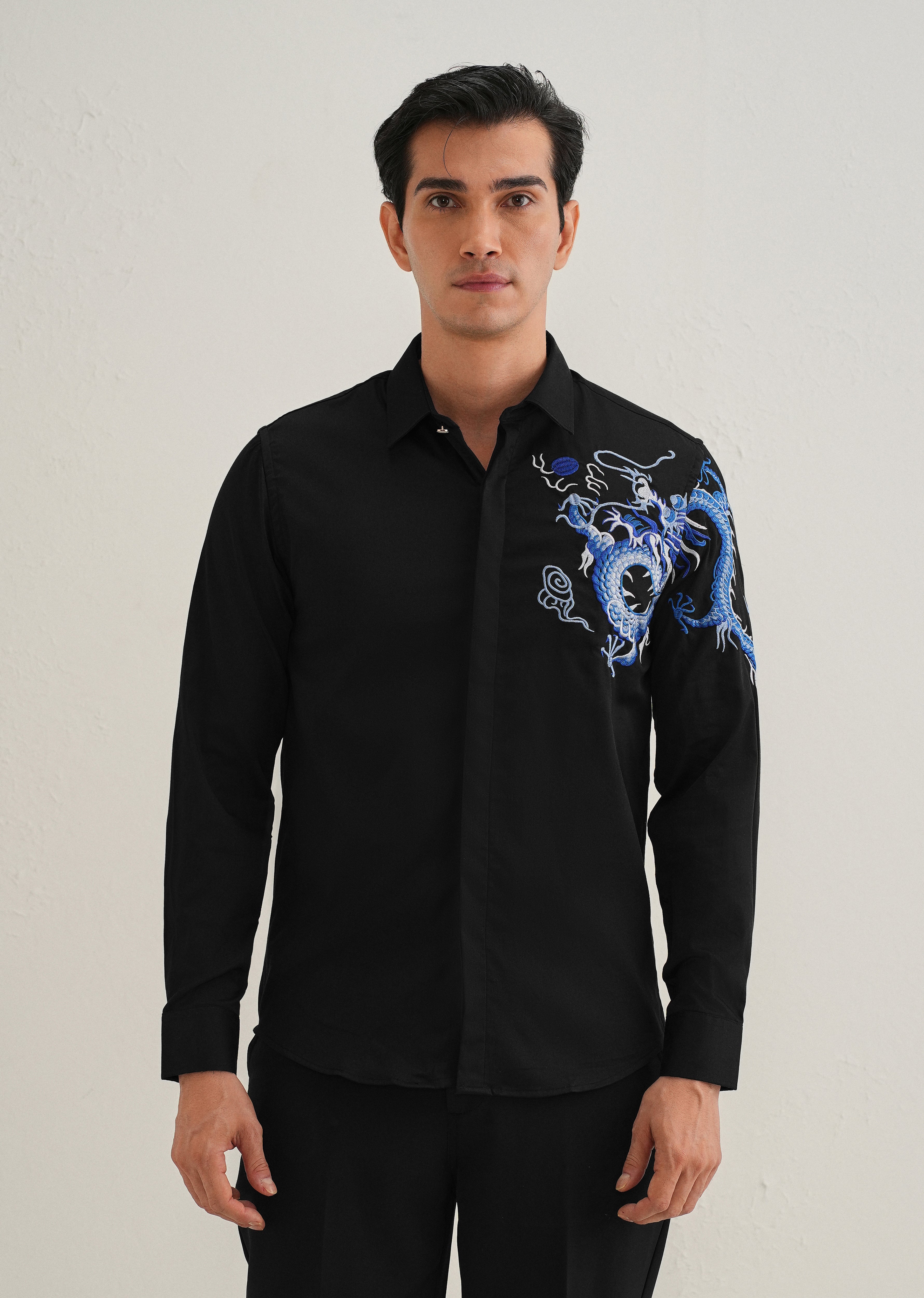 Black Dragon Embroidery Shirt
