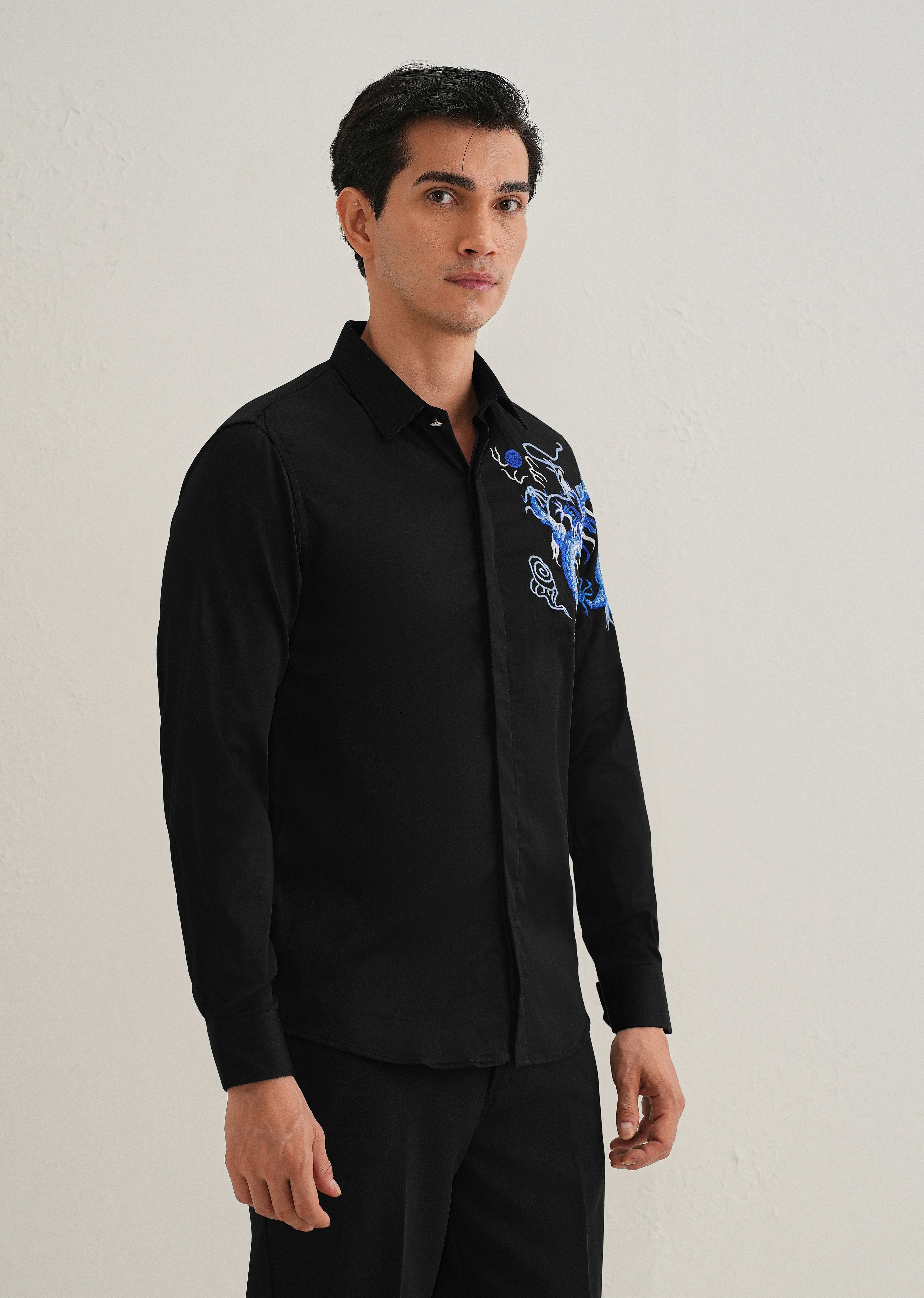Black Dragon Embroidery Shirt