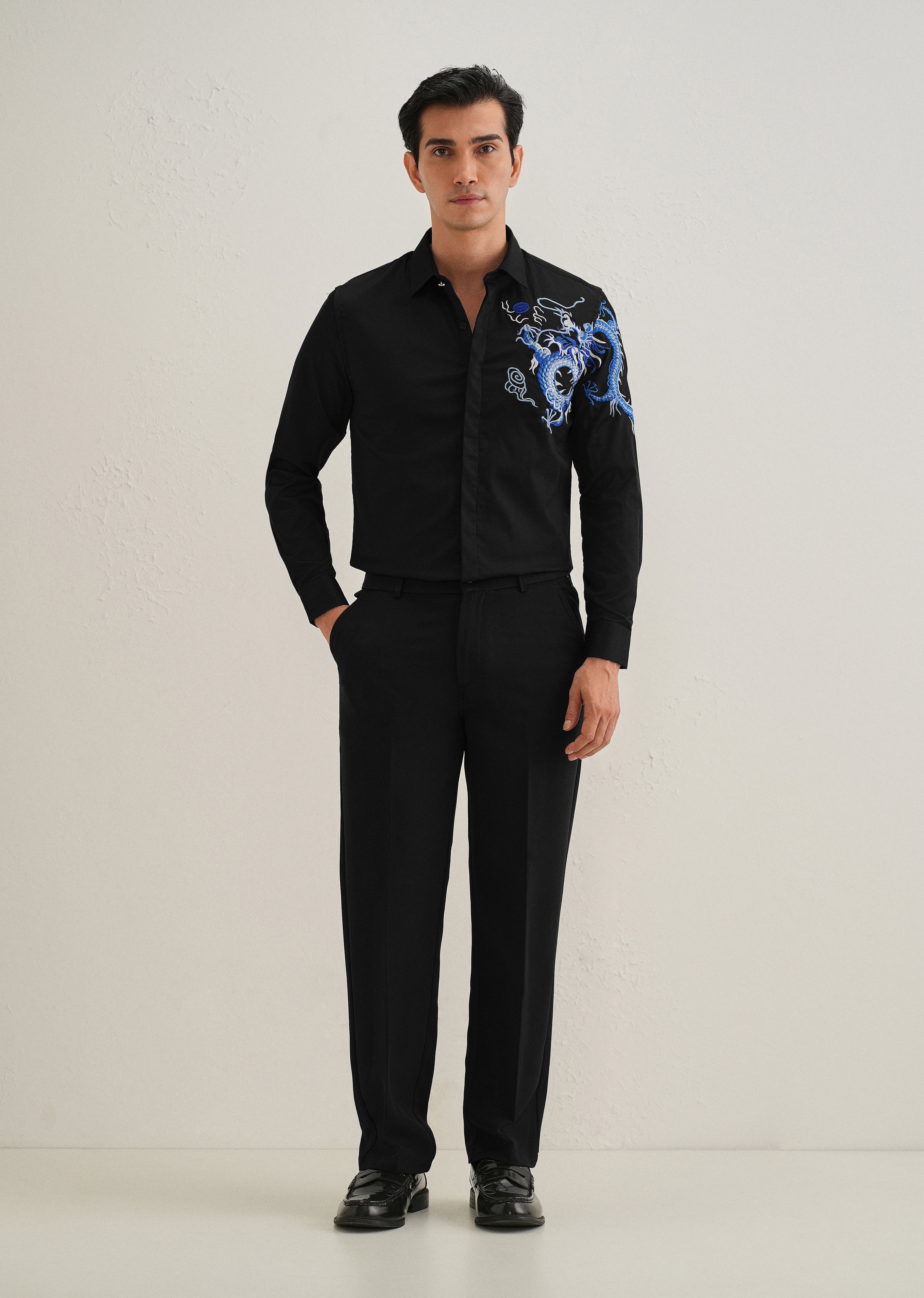 Black Dragon Embroidery Shirt