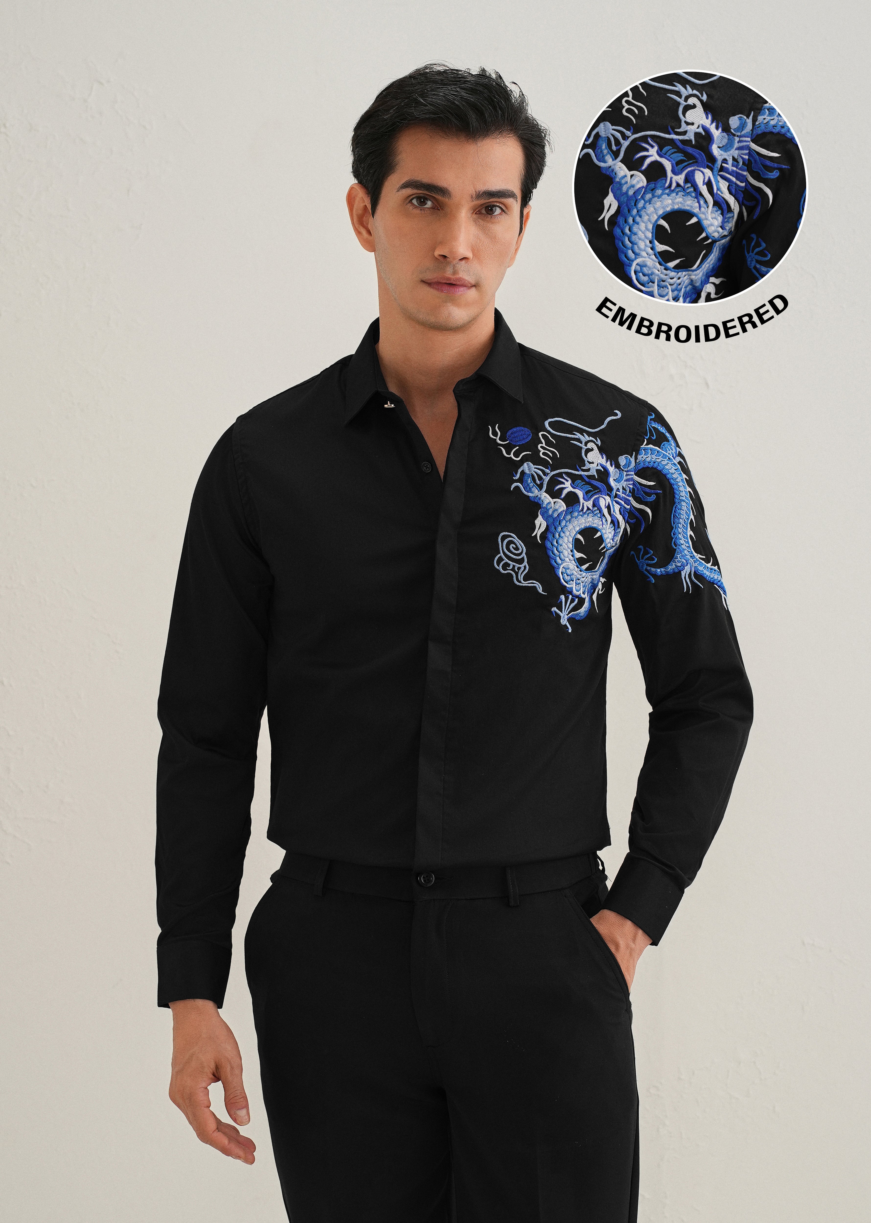 Black Dragon Embroidery Shirt