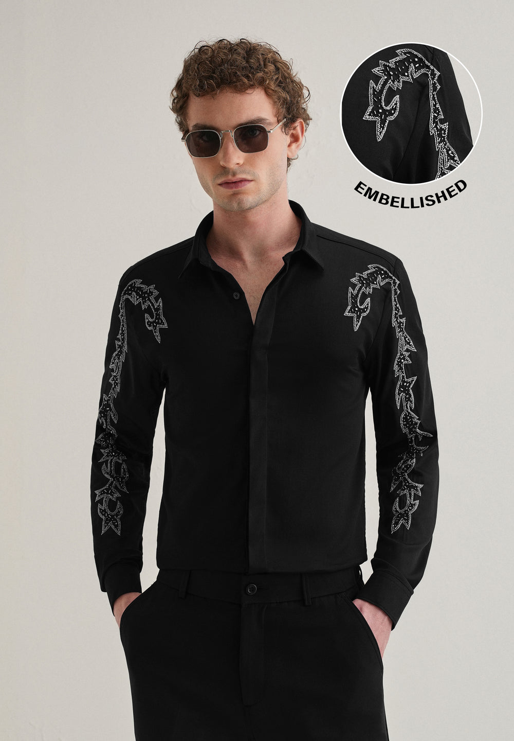 Black Embellished Designer Shirt