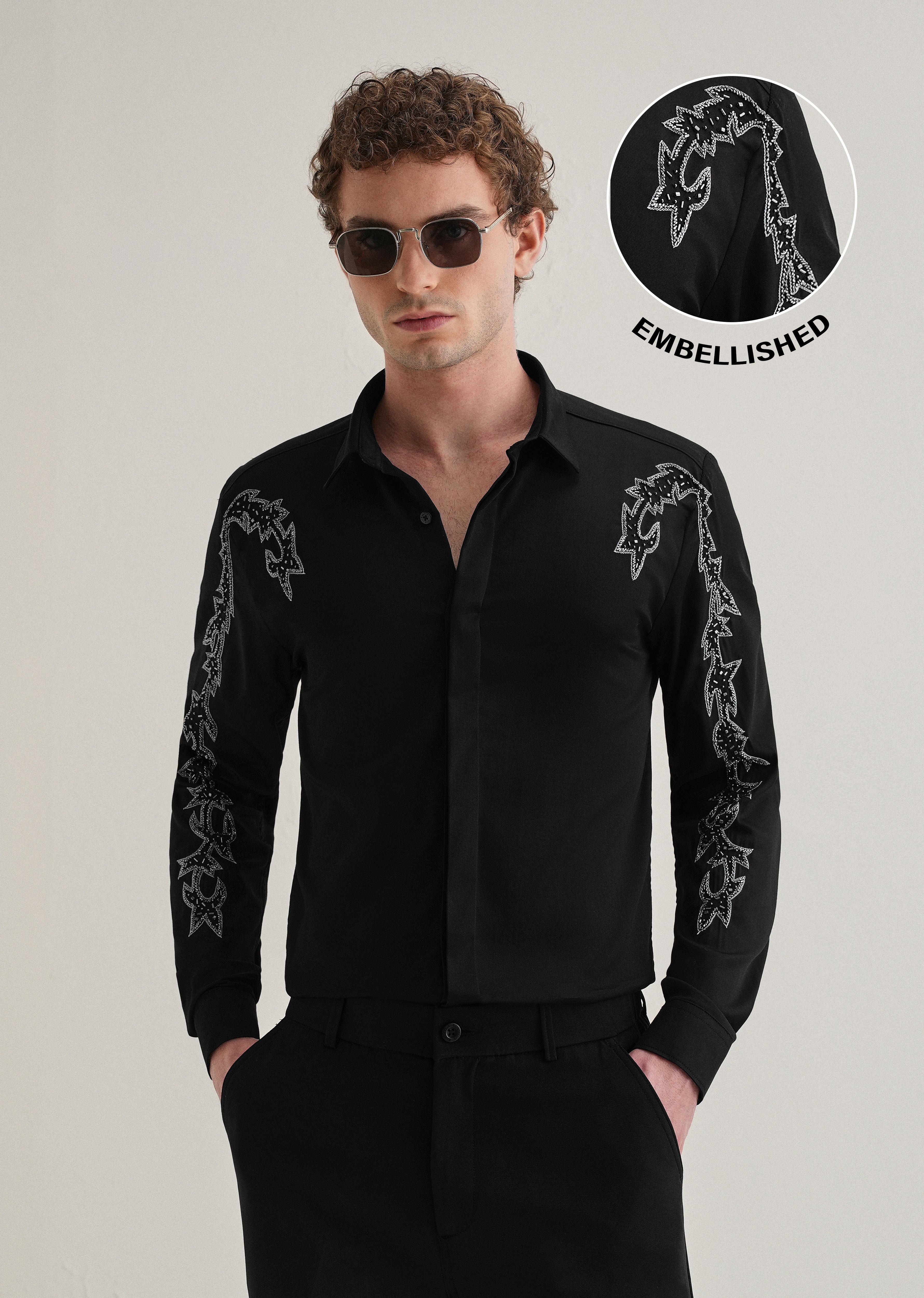 Black Embellished Designer Shirt