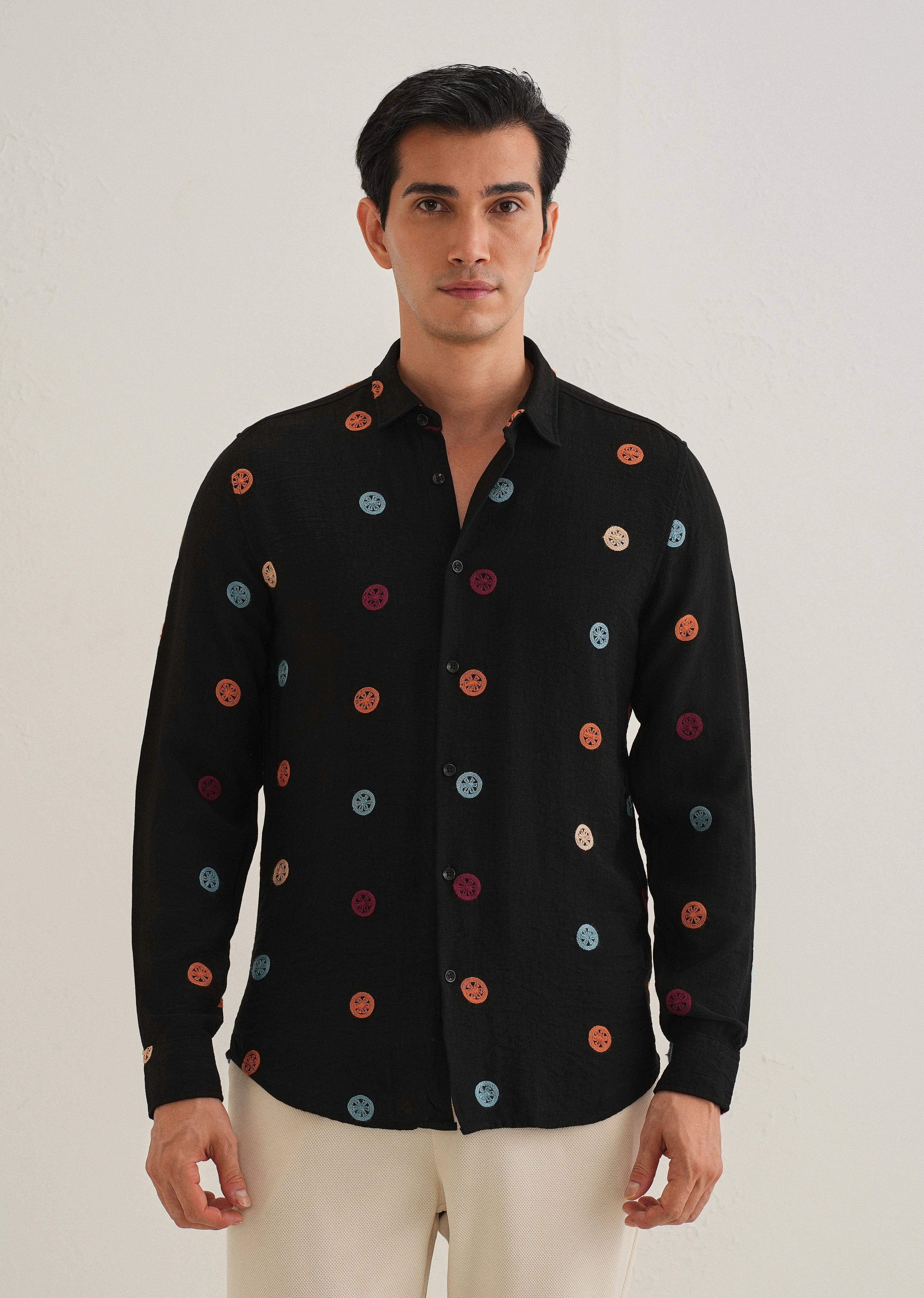 Black Florescent Embroidered Shirt