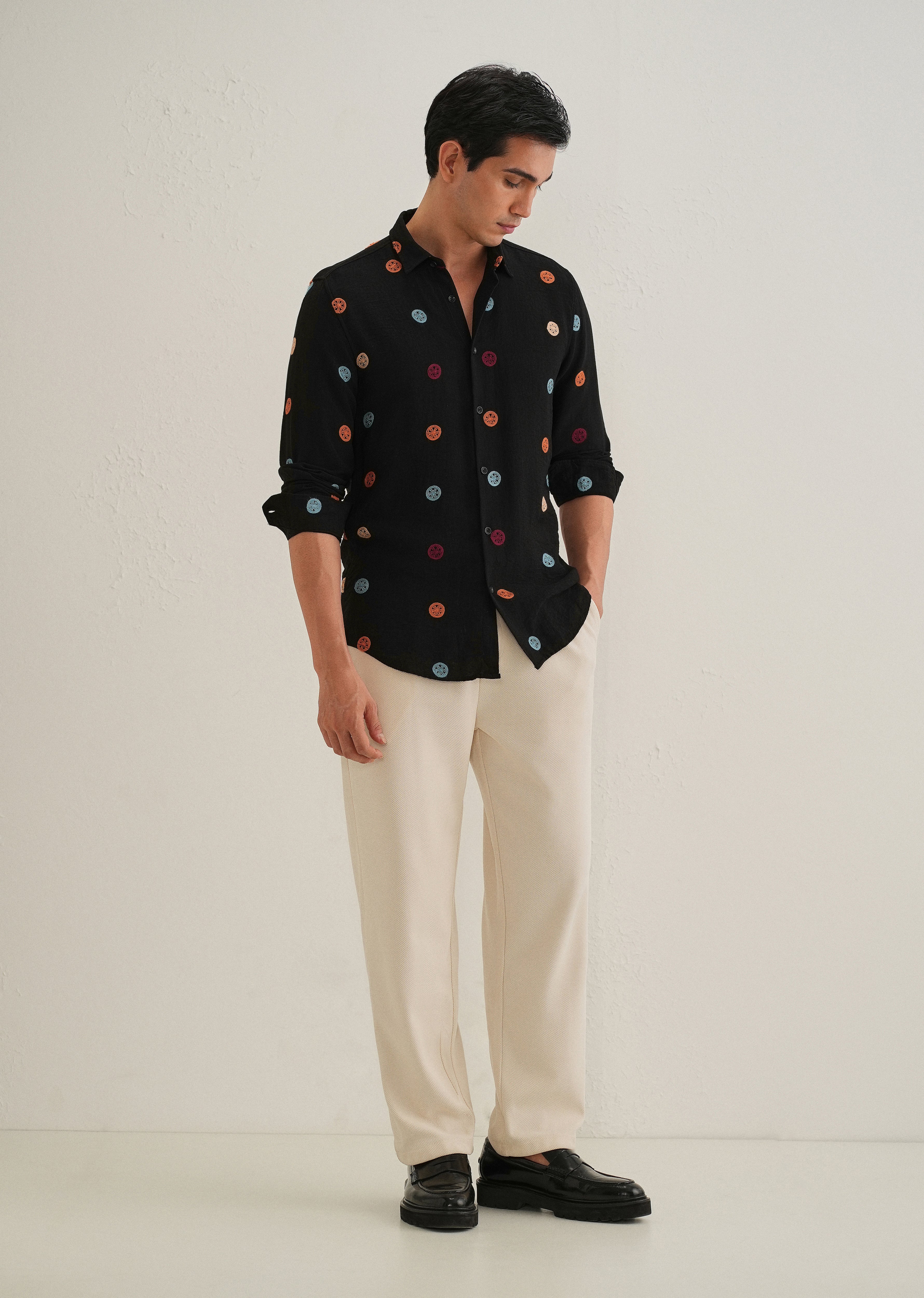 Black Florescent Embroidered Shirt