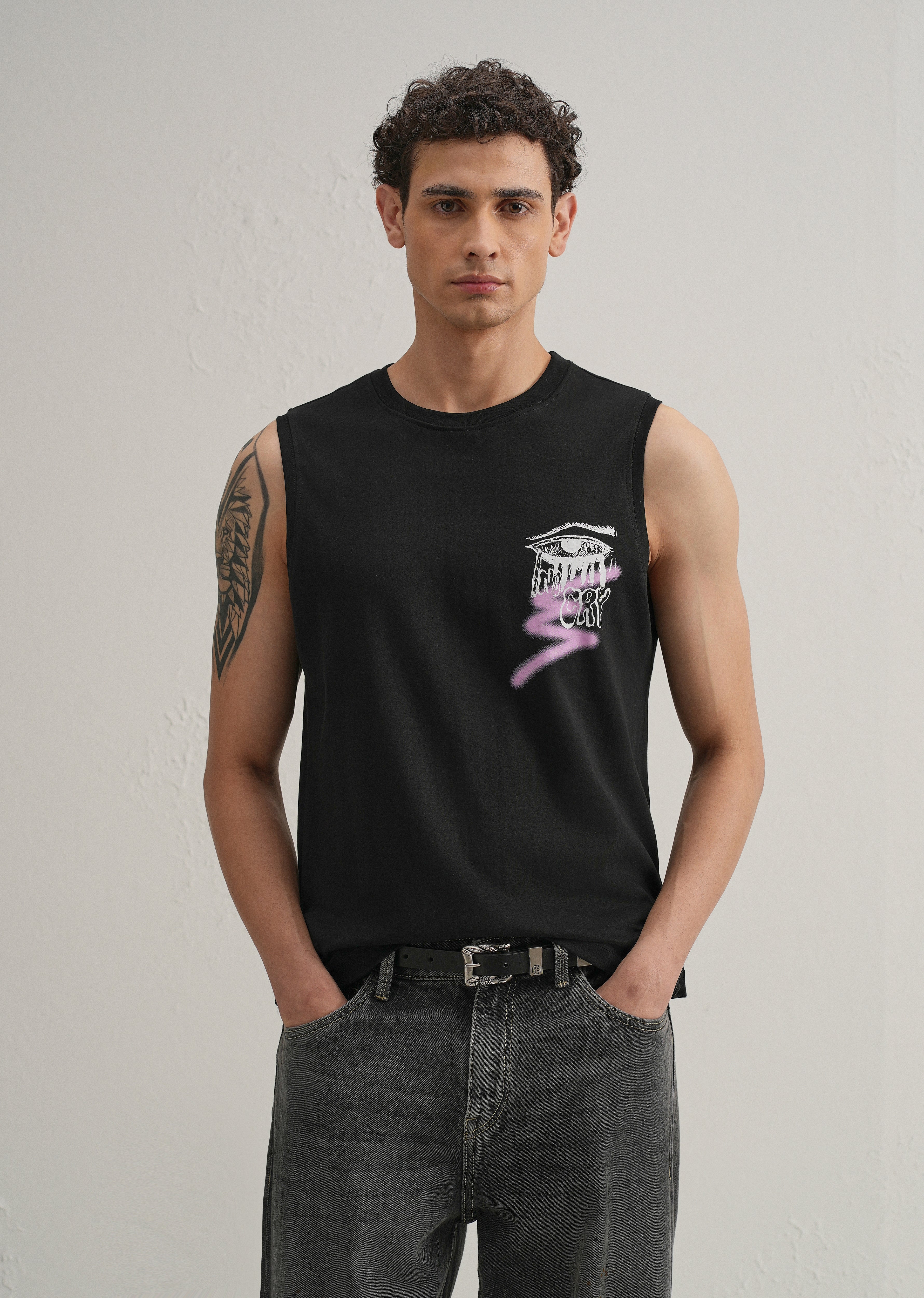 Black Graffiti Printed Tank