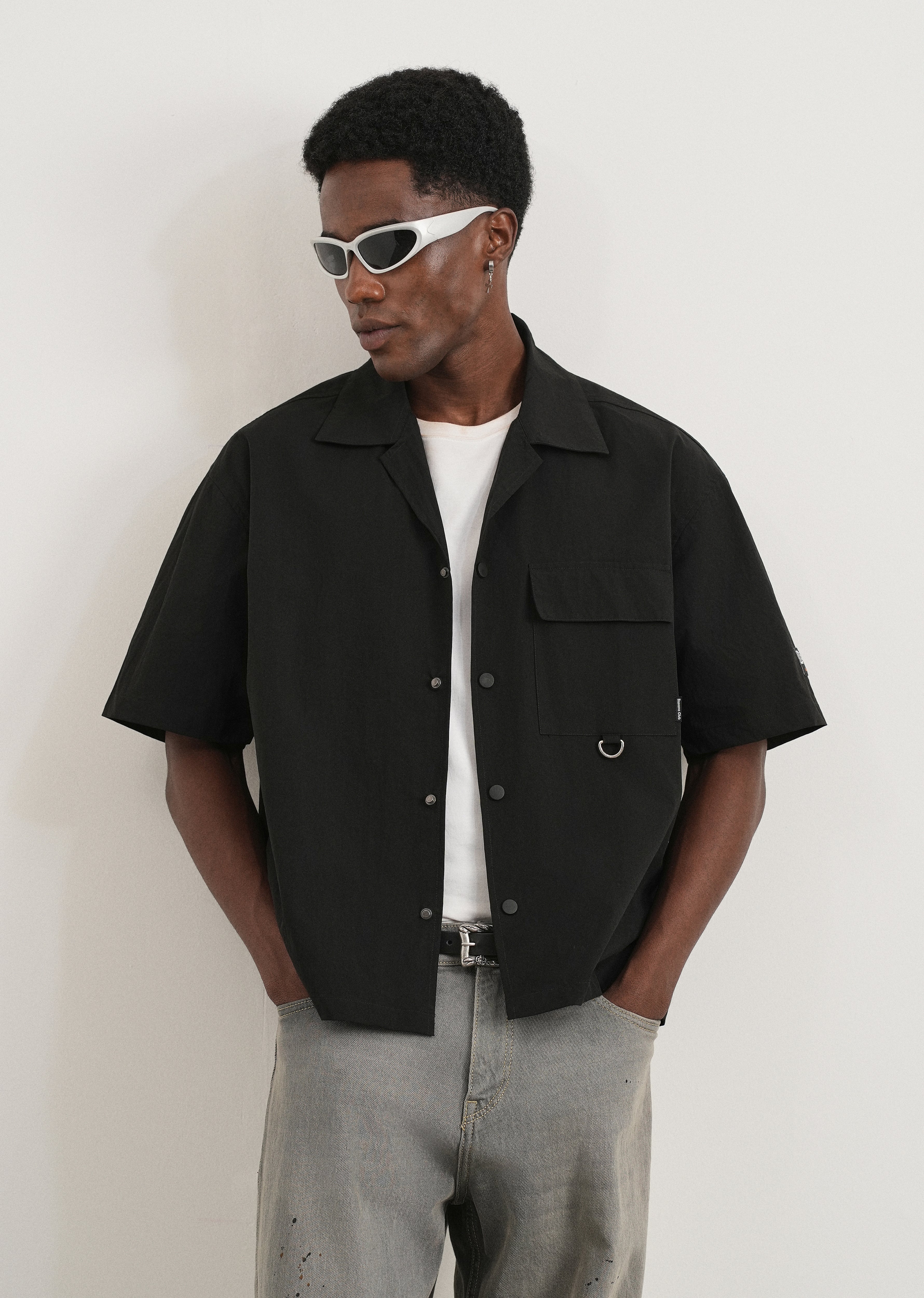 Black Graphic Printed Boxy Shirt