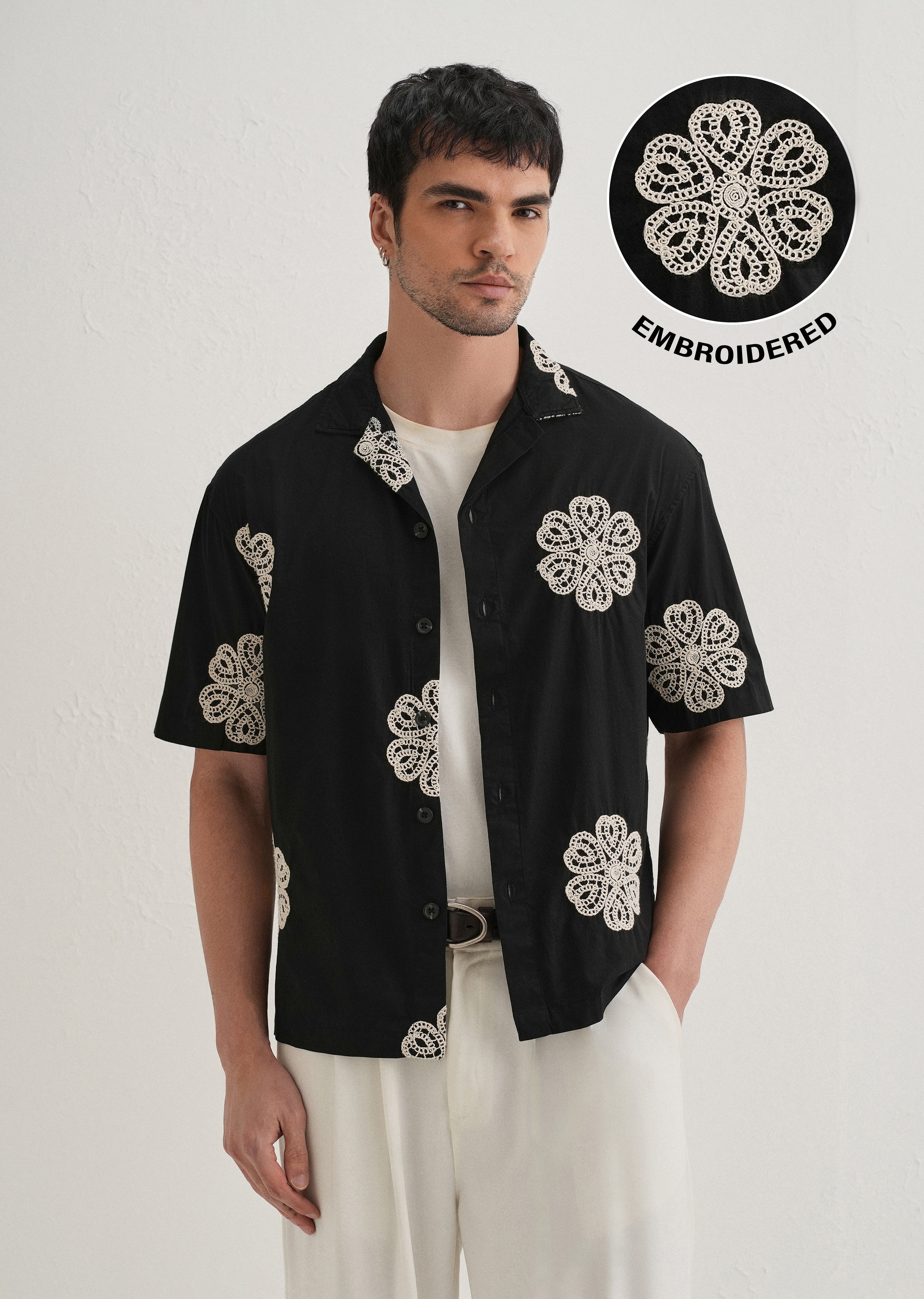 Black Medallion Embroidered Shirt