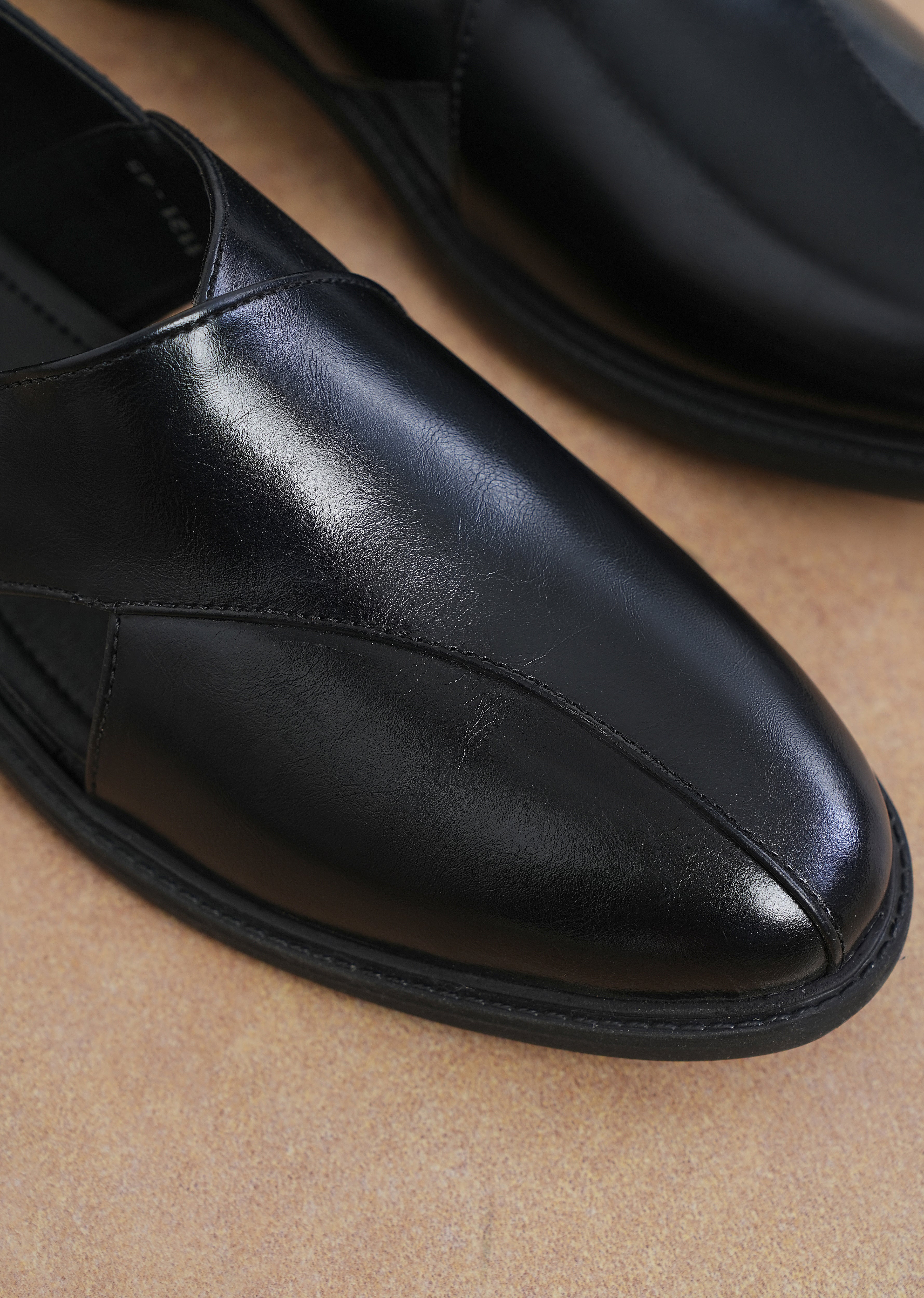 Black Panel Cut Slip-On Shoes