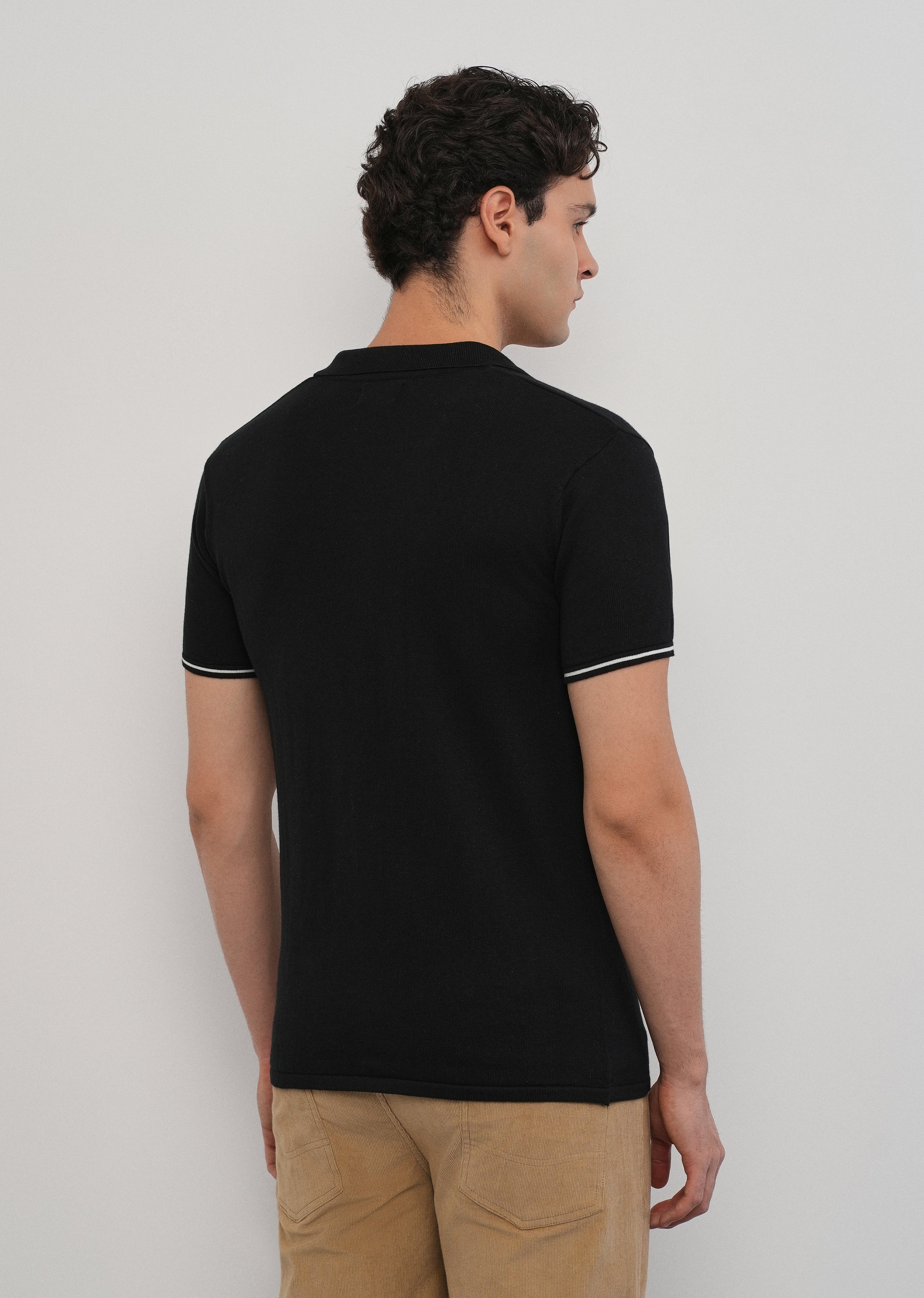 Black Plain Knit Cuban Collar Shirt