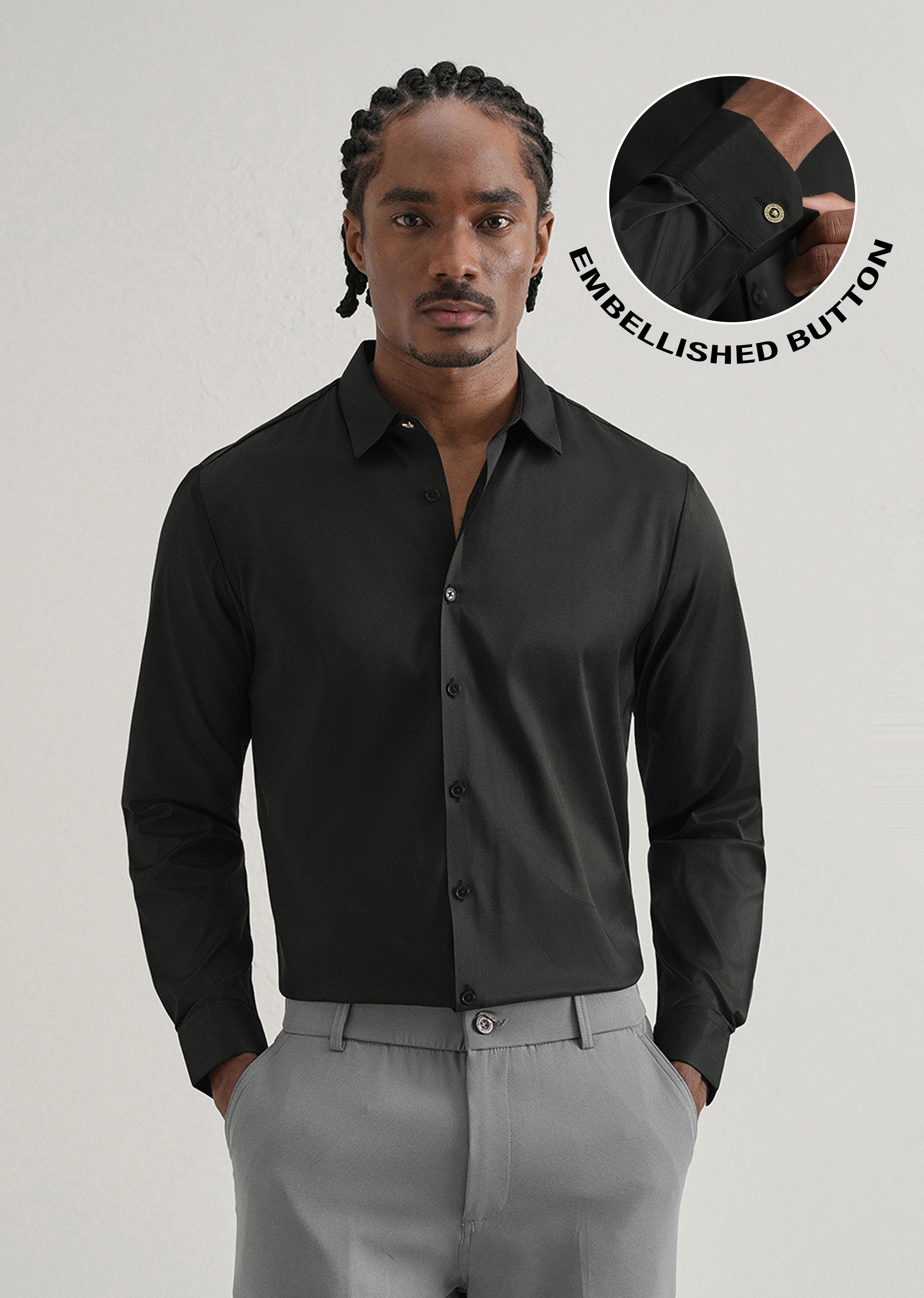 Black Plain Stitchless Placket Shirt