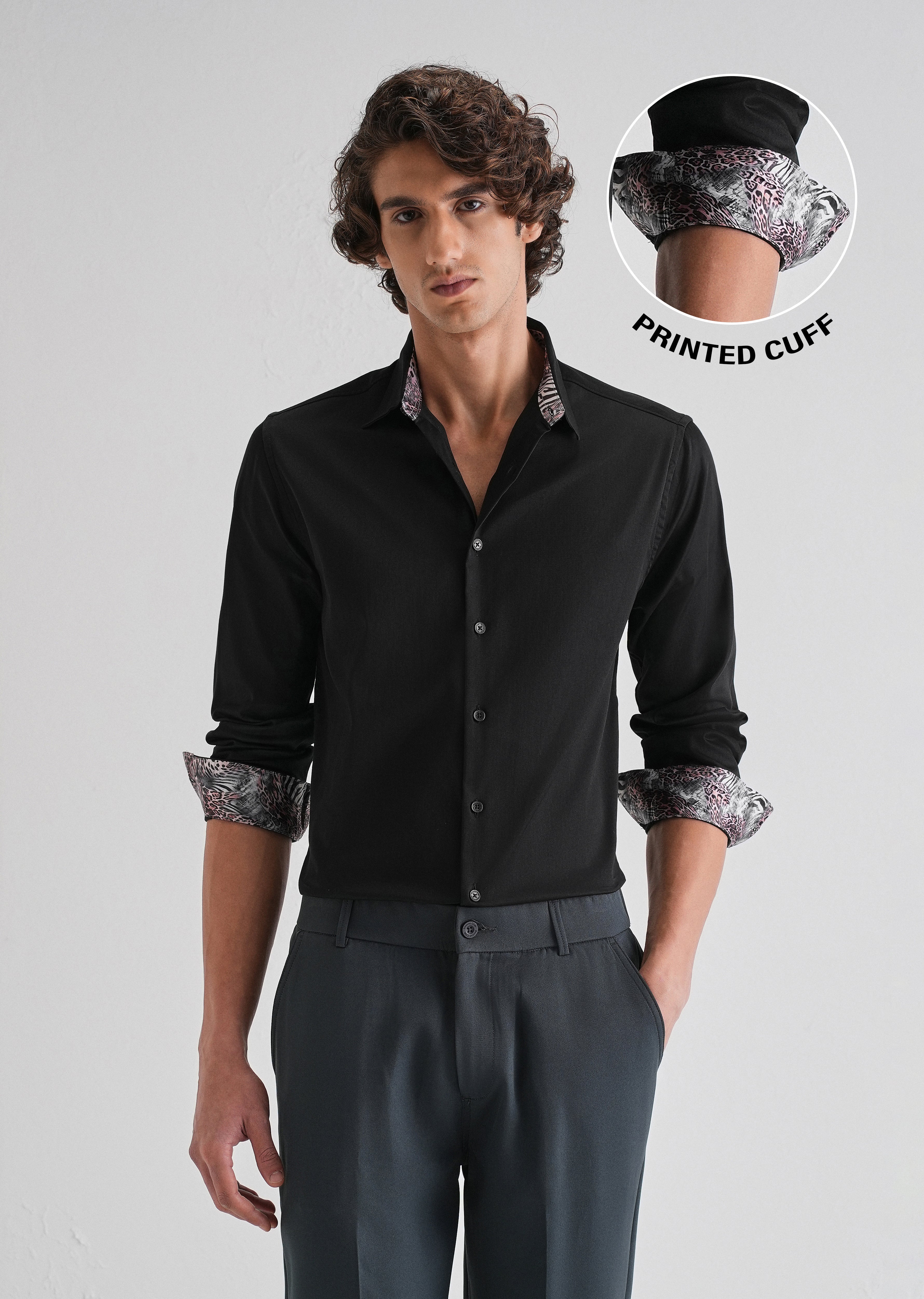 Black Printed Cuff Shirt