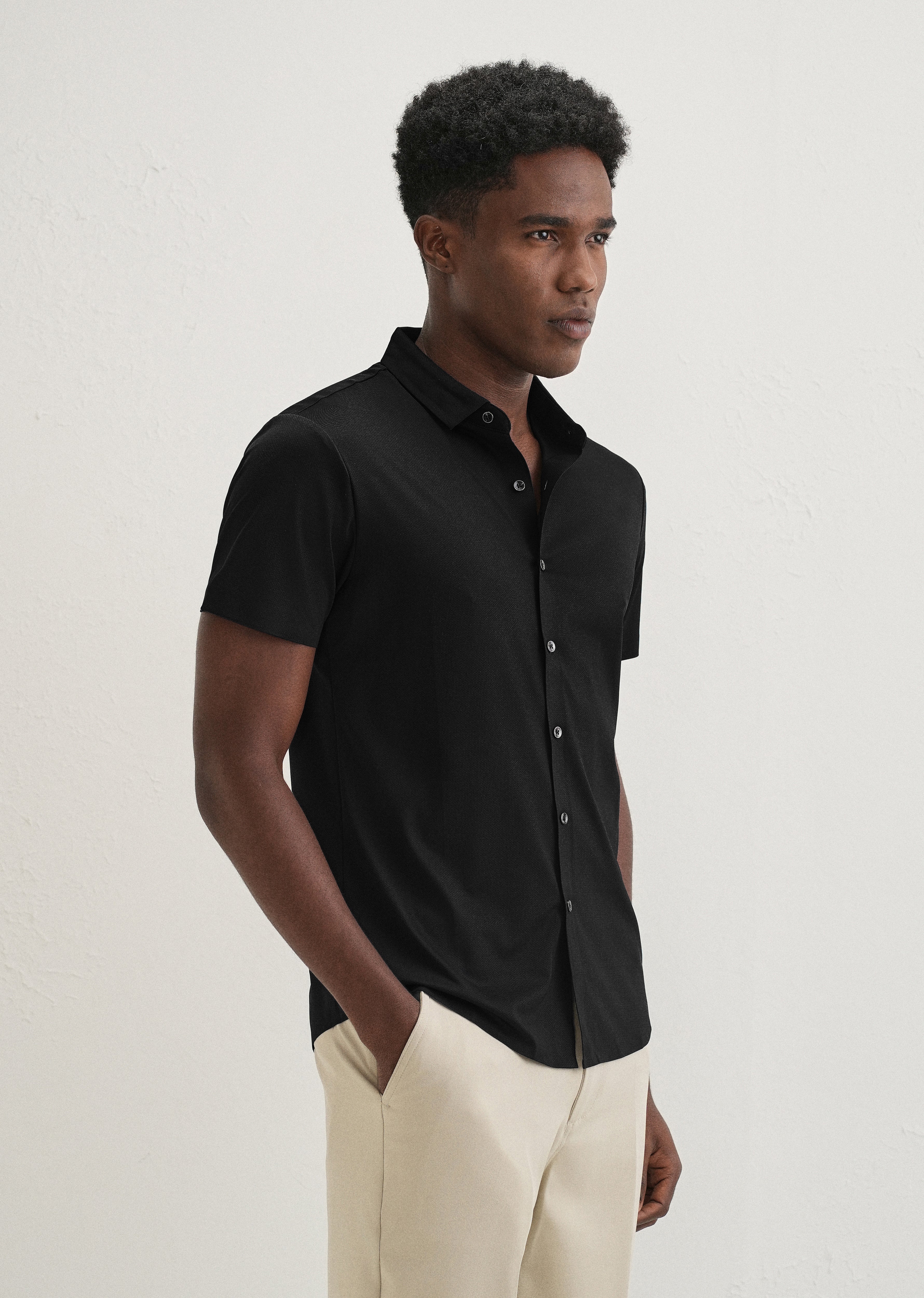 Black Self Patterned Stitchless Shirt