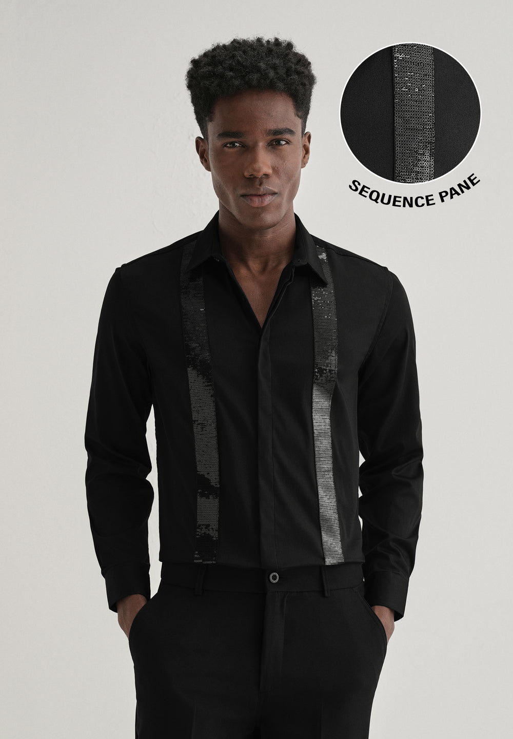 Black Sequence Panel Designer Shirt