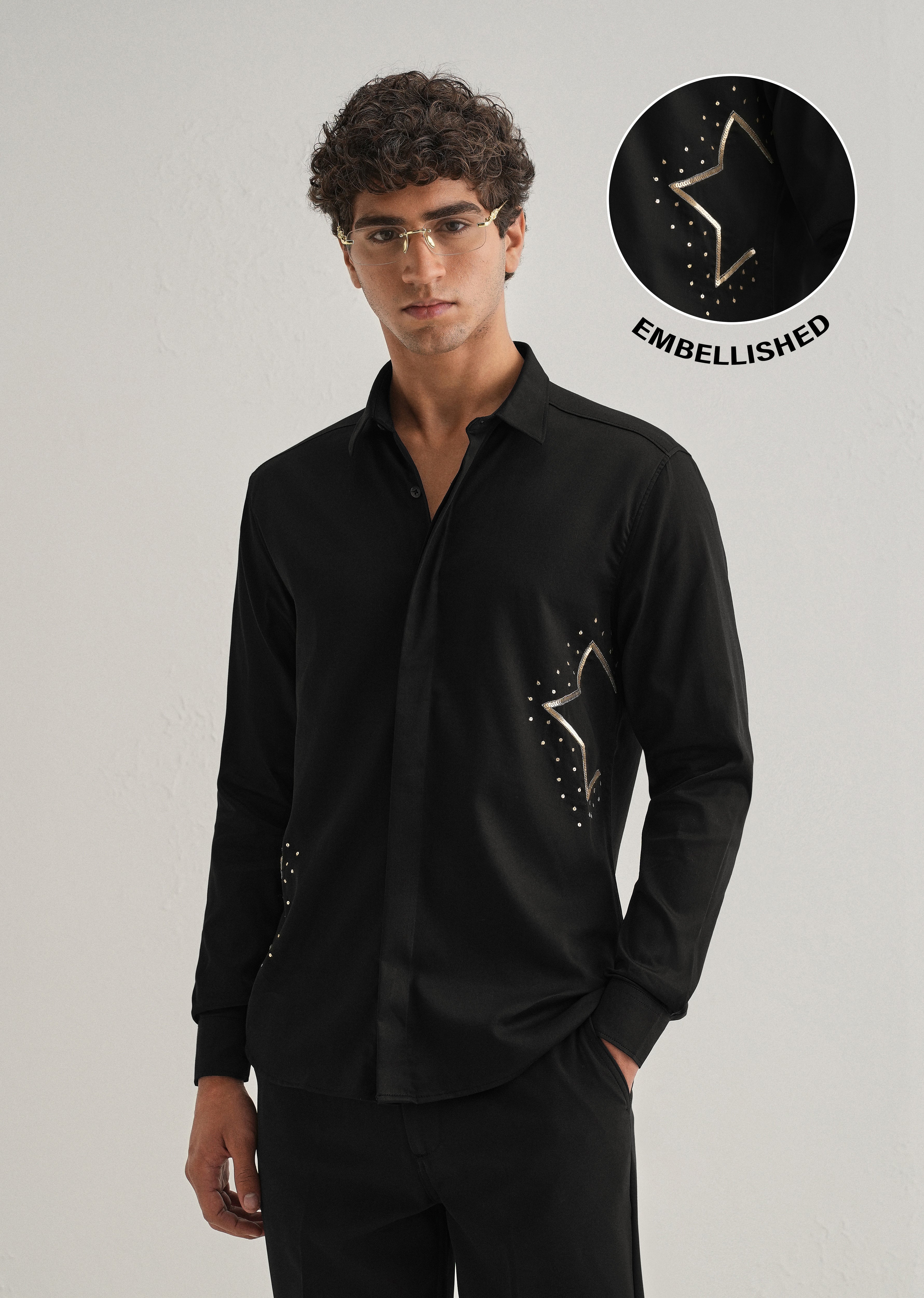 Black Sequence Star Designer Shirt