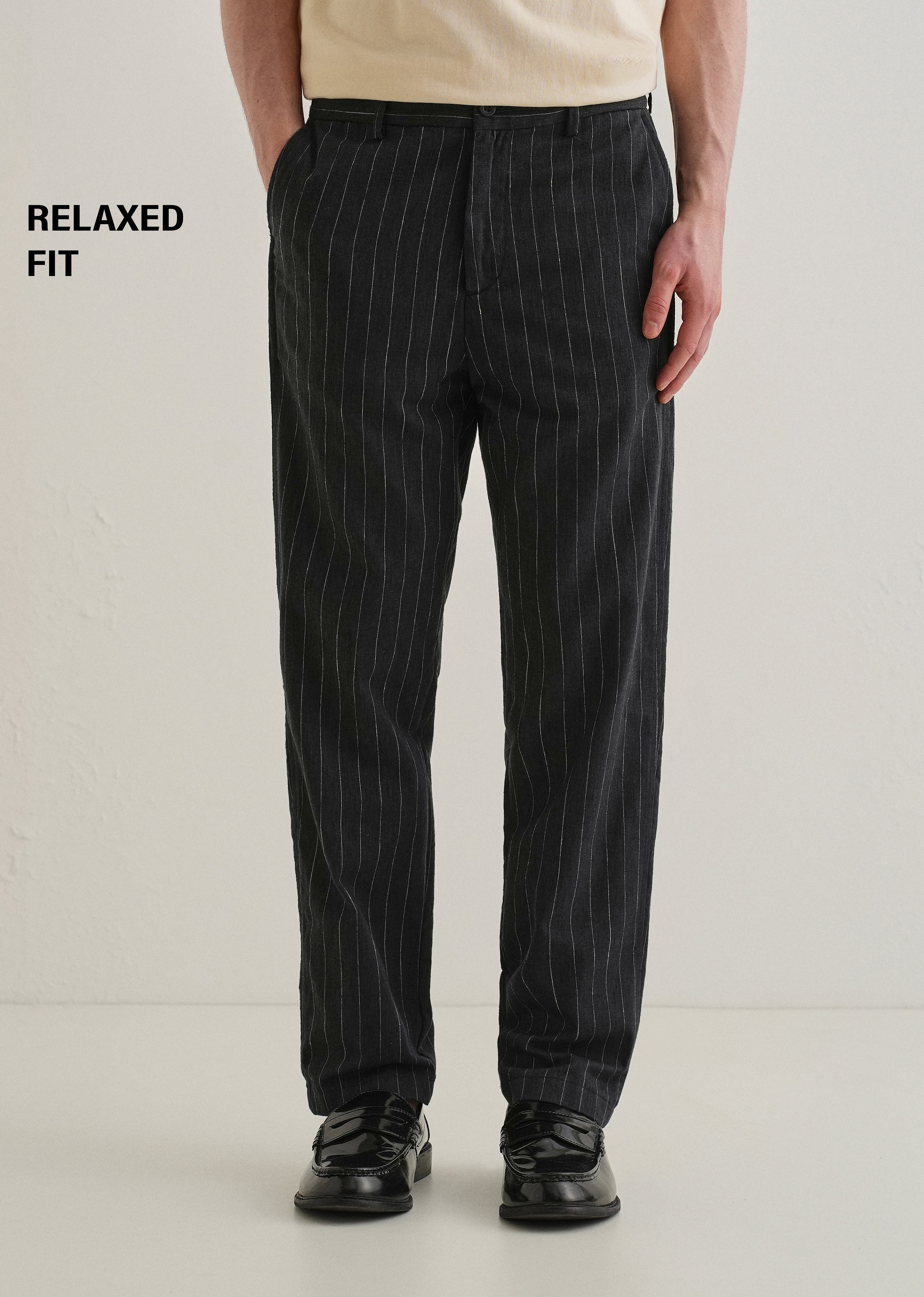Black Stripe Relaxed Linen Trouser