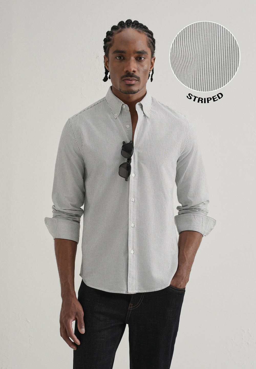 Black Vertical Striped Cotton Shirt