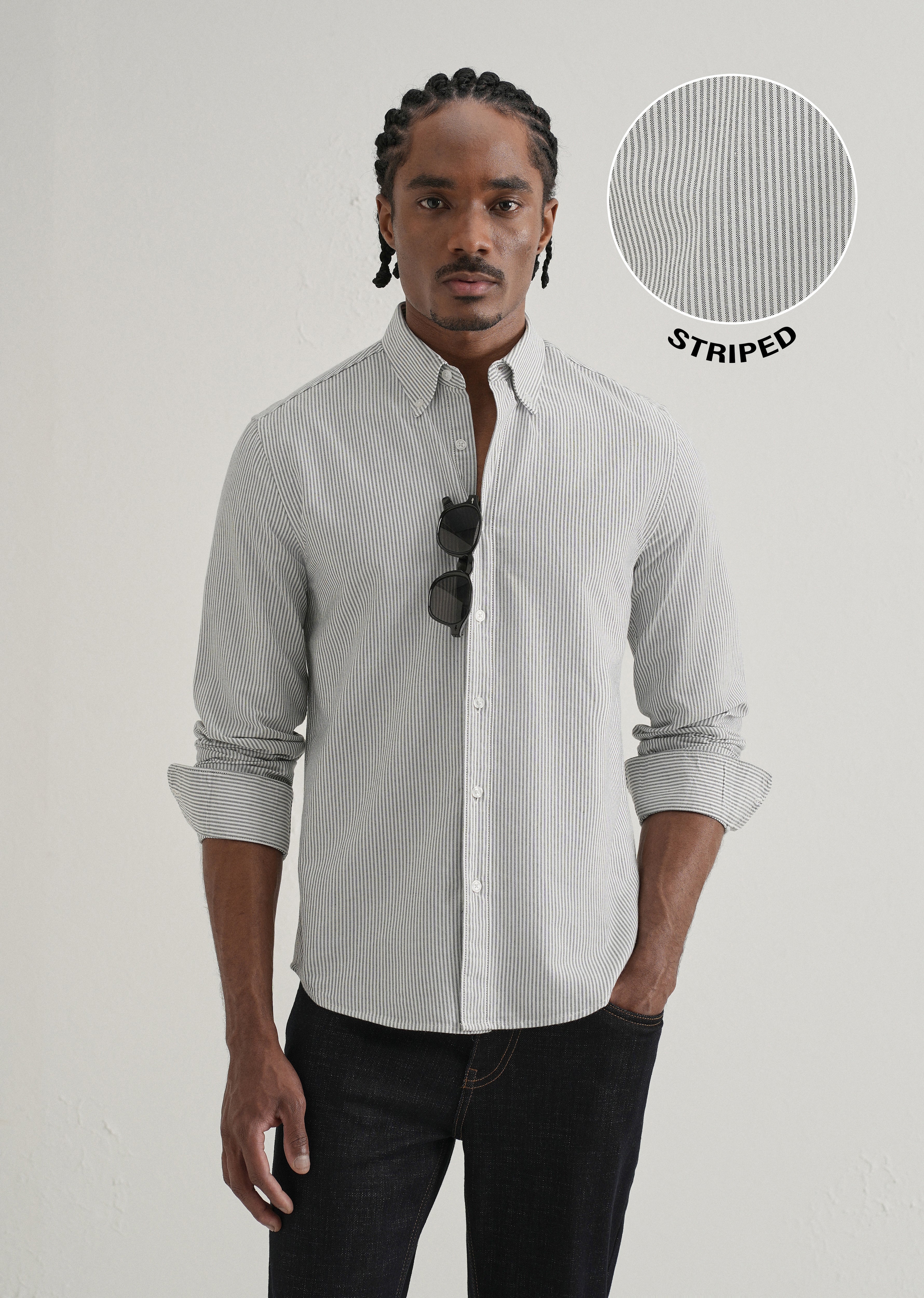 Black Vertical Striped Cotton Shirt